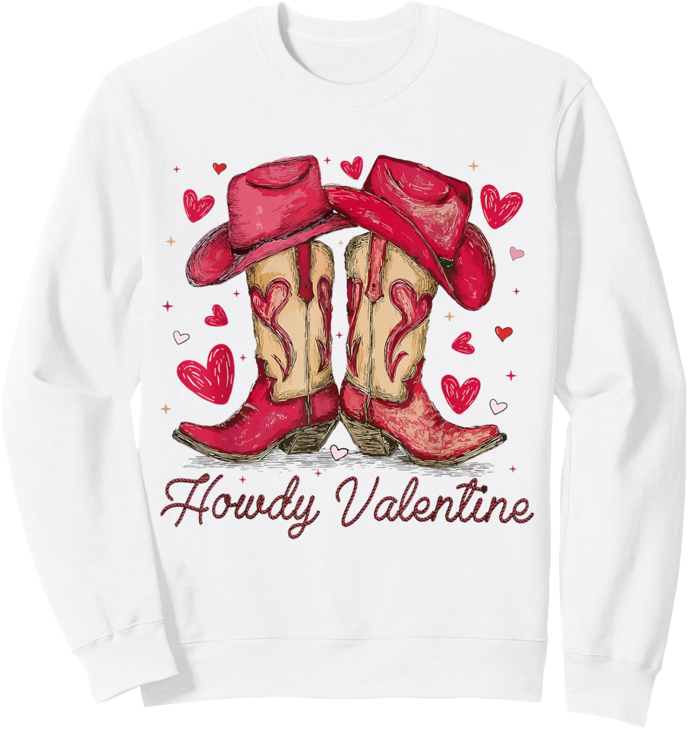 Retro Howdy Valentine Western Boots Cowboy Cowgirl Love XOXO Sweatshirt - Sweatshirt | White