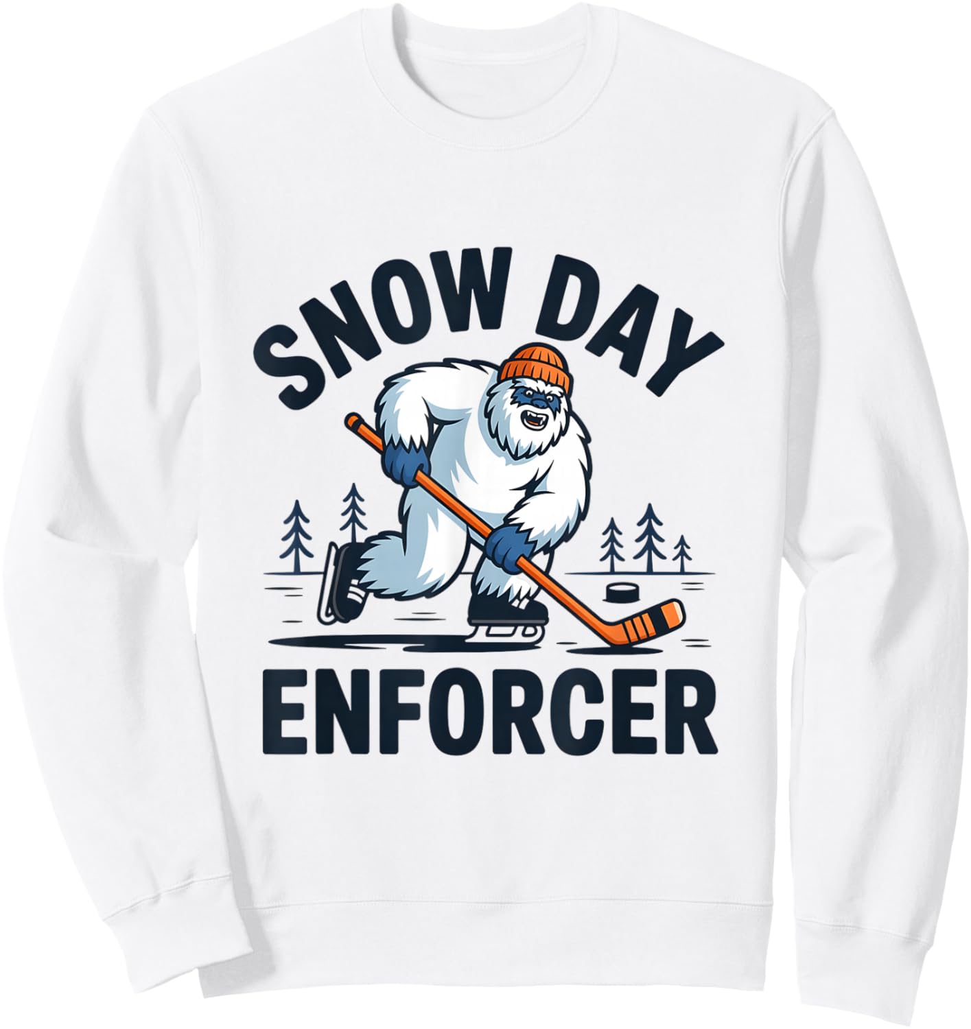 Snow Day Enforcer, Snowman Hockey Player Sweatshirt - Sweatshirt | White