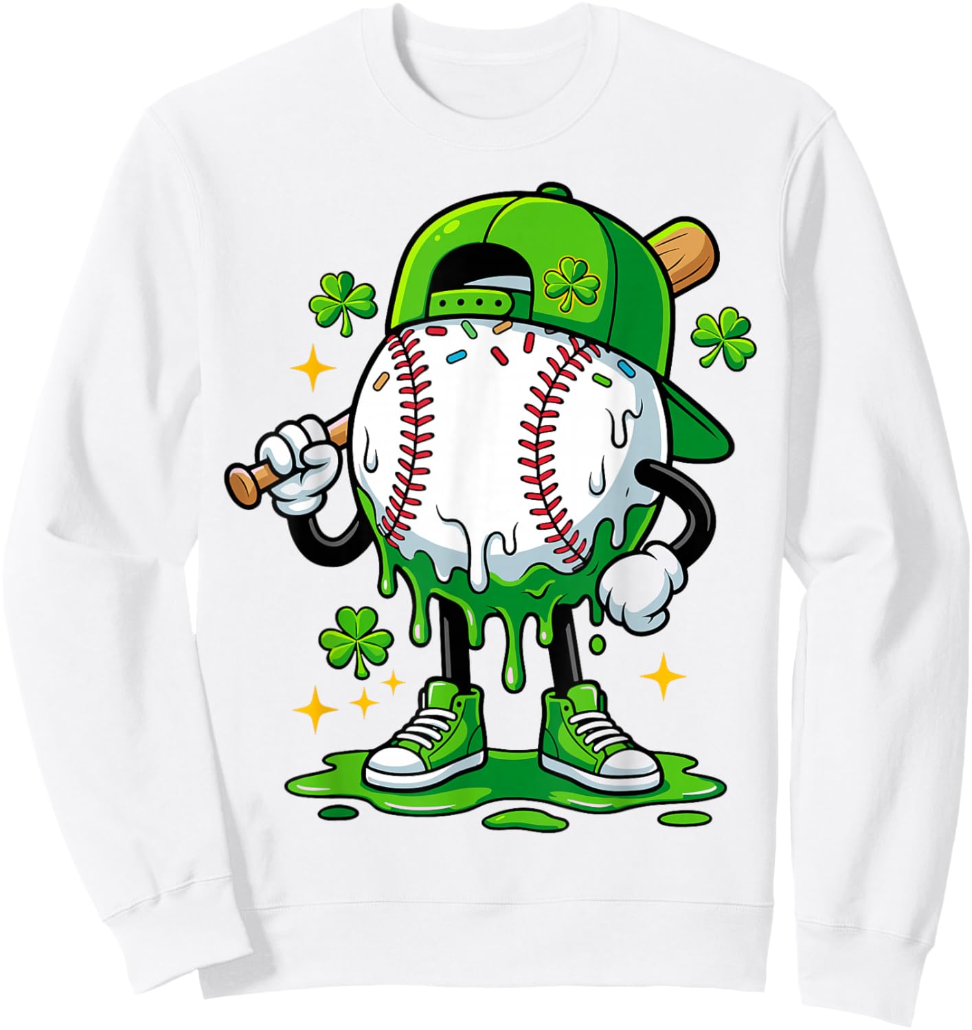 Baseball Drip Ice Cream Apparel Boy Youth St. Patrick’s Day Sweatshirt - Sweatshirt | White
