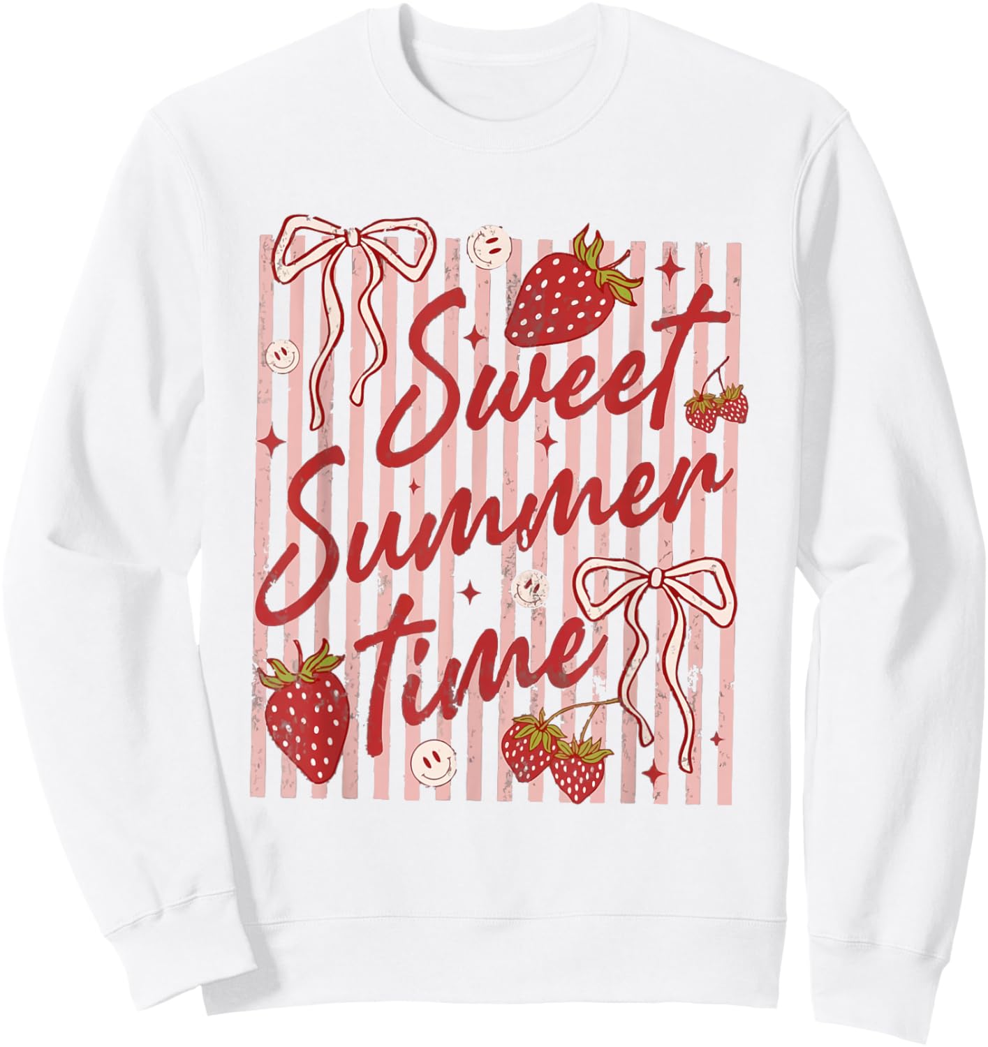 Retro Striped Sweet Summer Time Vacation Funny Strawberry Sweatshirt - Sweatshirt | White