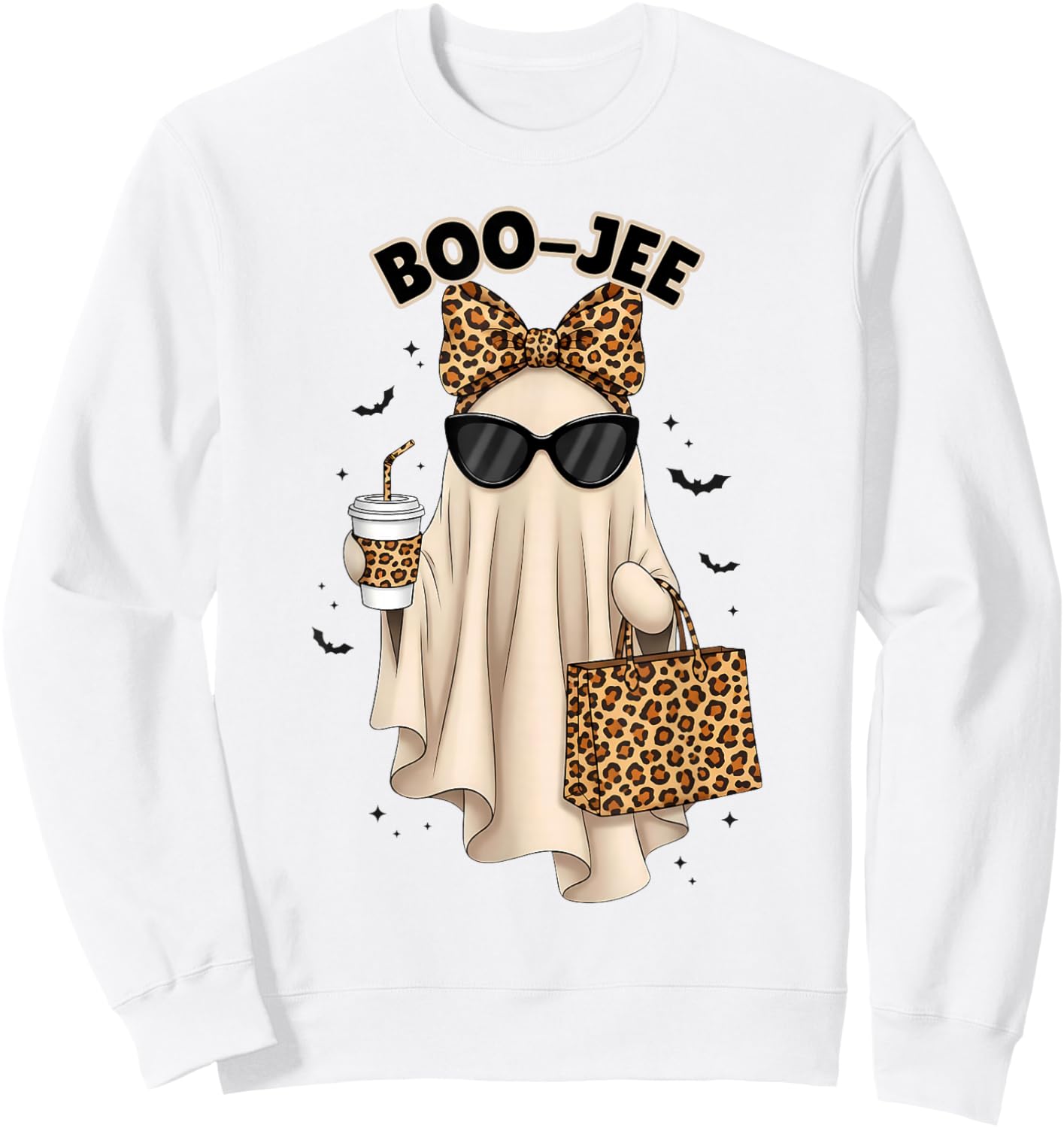 Boo JEE Boujee Ghost Halloween October Vibes Spooky Ghost Sweatshirt - Sweatshirt | White