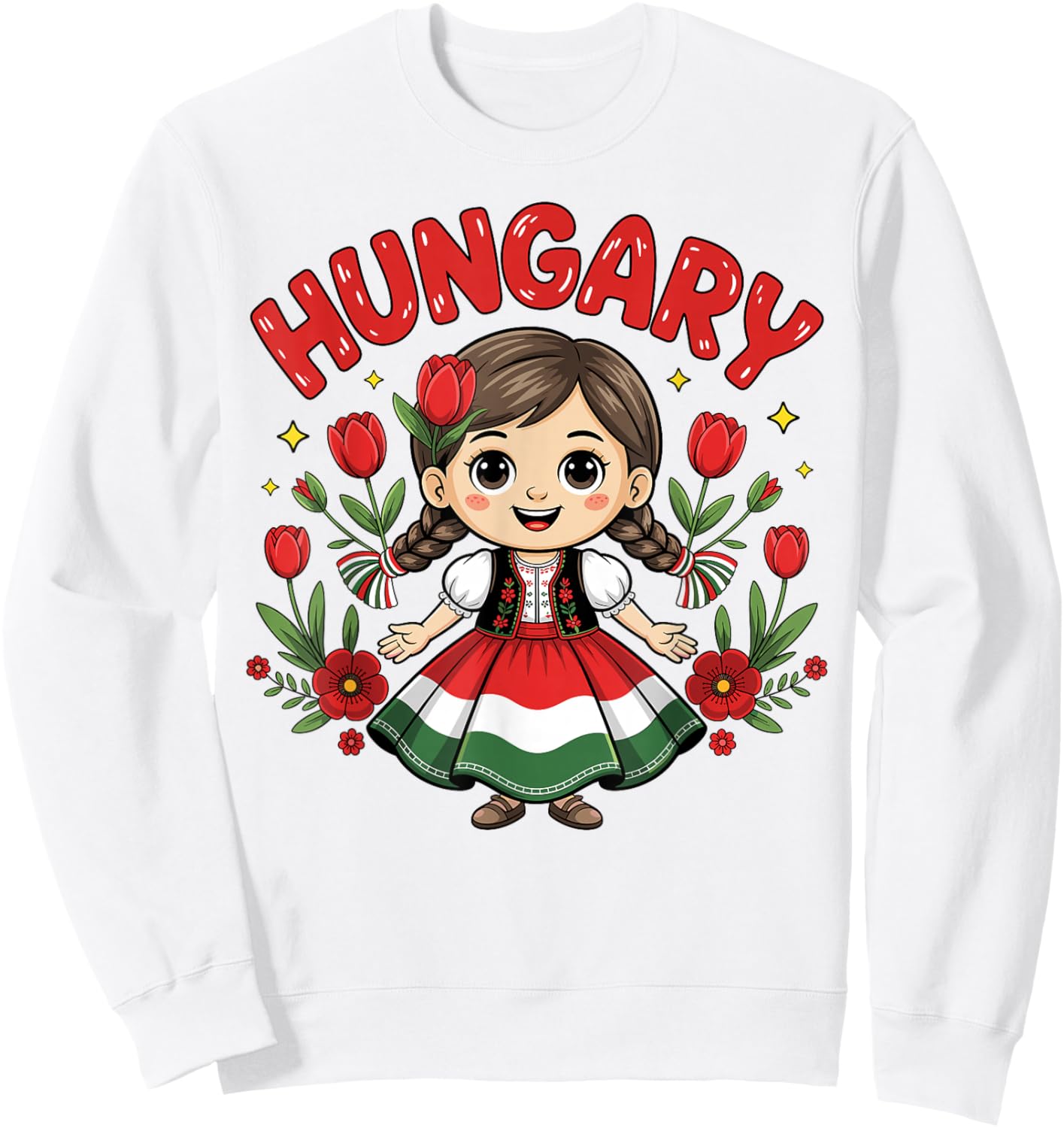 Cute Hungarian Girl in Traditional Red Dress for Kids Sweatshirt - Sweatshirt | White