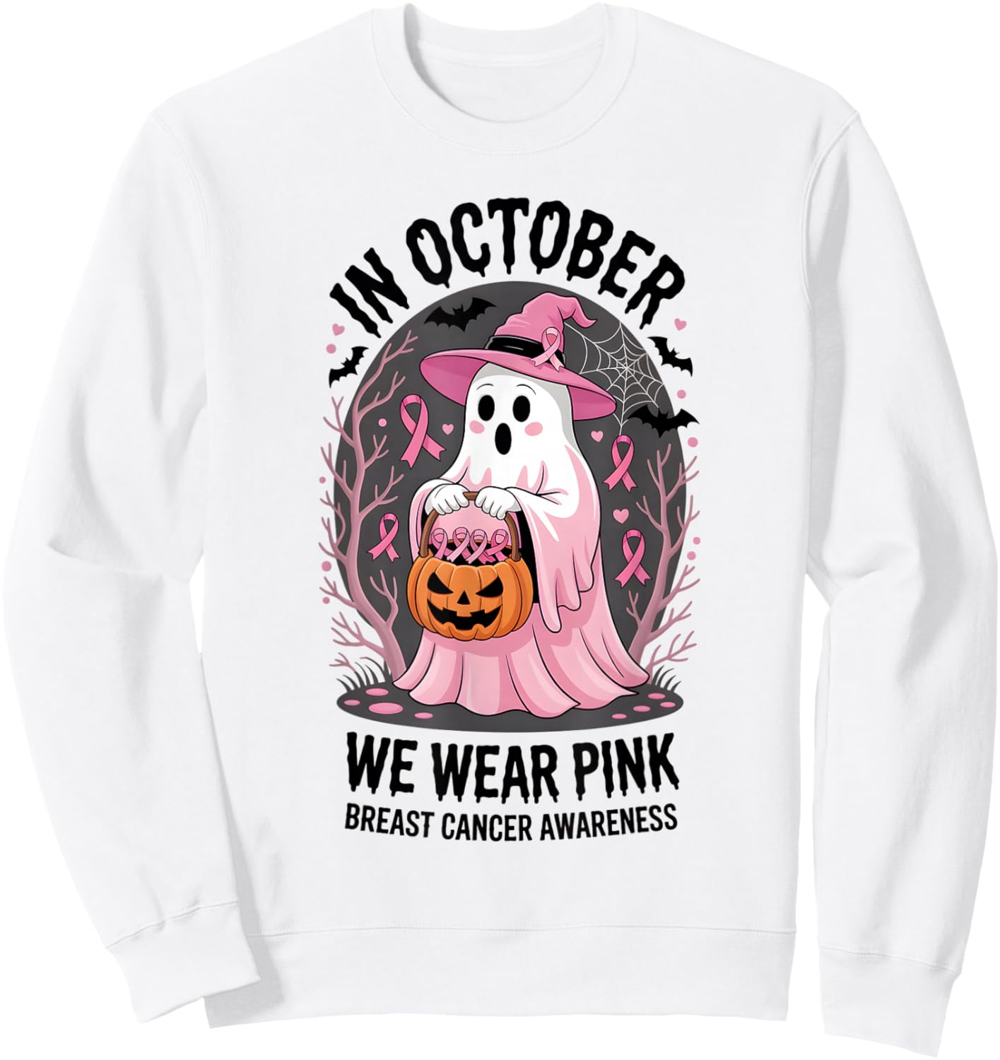 in October We Wear Pink Breast Cancer Awareness Sweatshirt - Sweatshirt | White