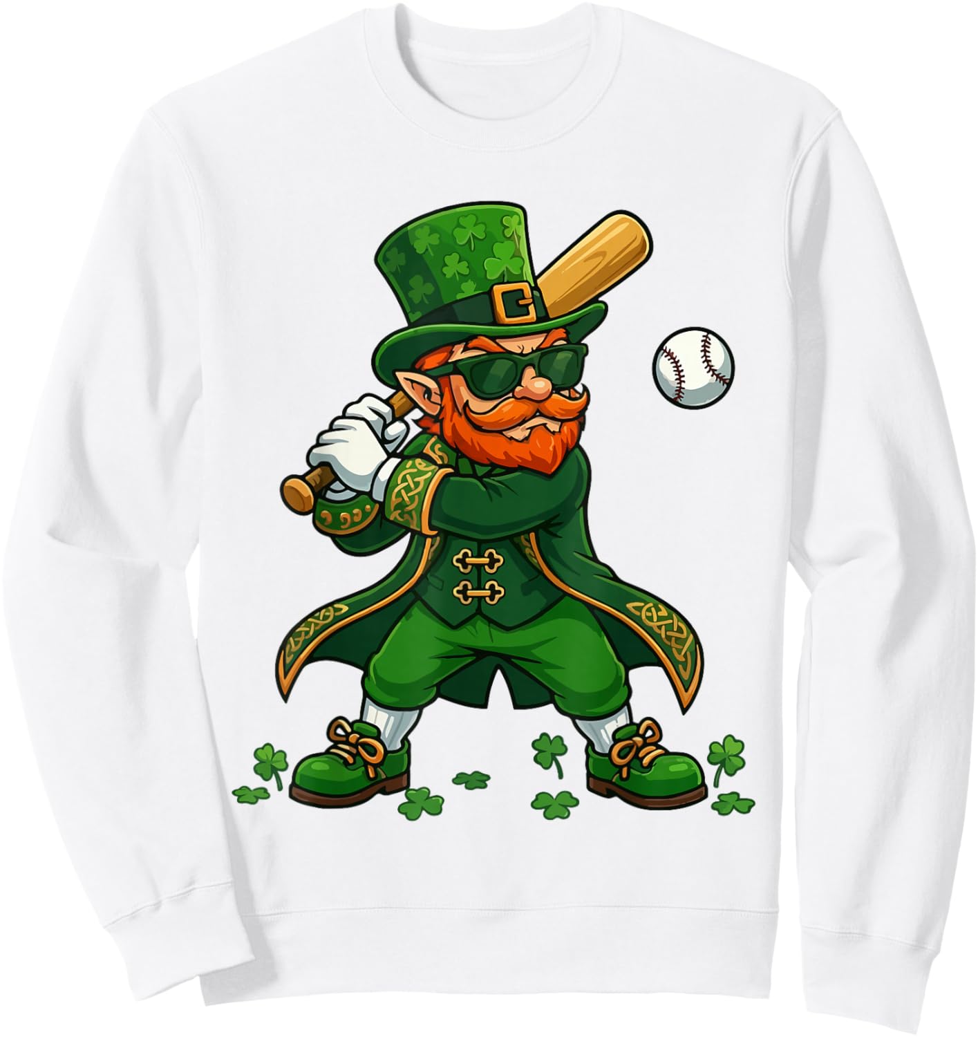 Baseball St Patricks Day Leprechaun Boys Girls Men Women Sweatshirt - Sweatshirt | White