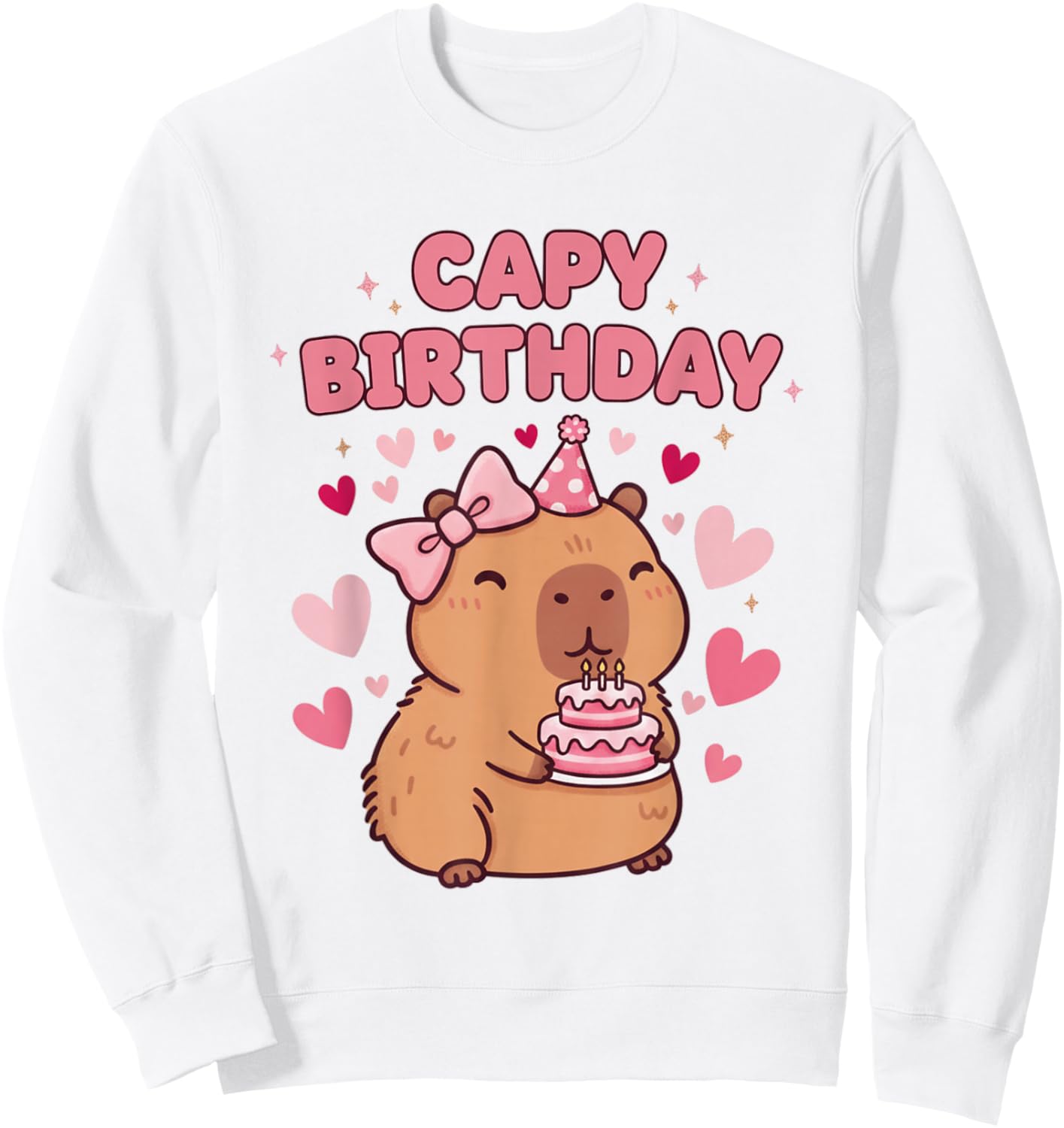 Capybara Birthday Girl Cute Capybara Animal Lovers Bow Party Sweatshirt - Sweatshirt | White