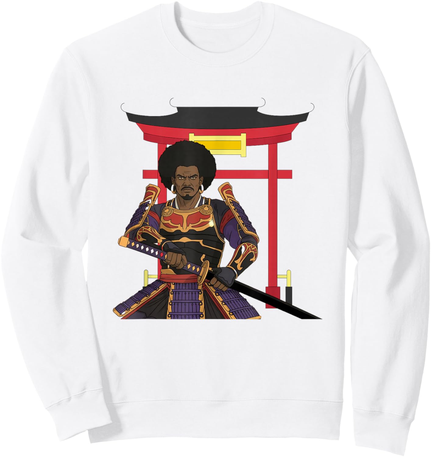 African Samurai Warrior Katana Torii Gate Japanese Bushido Sweatshirt - Sweatshirt | White