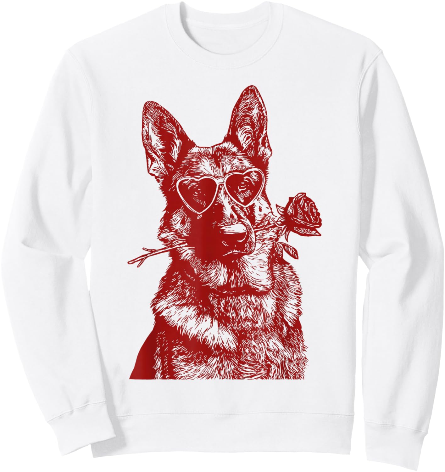 Valentine German Shepherd with Heart Sunglasses Romantic Dog Sweatshirt - Sweatshirt | White