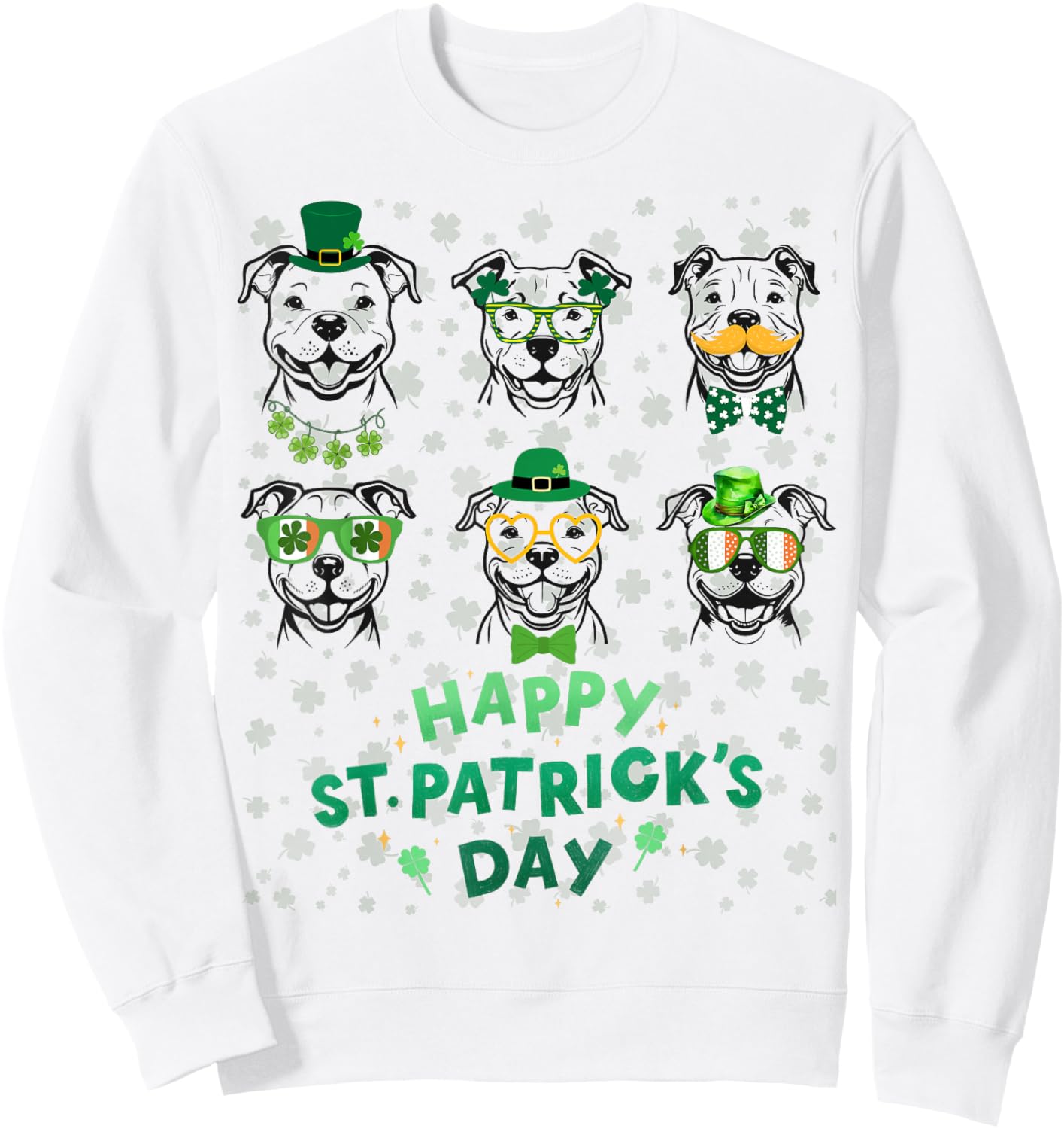 Funny Pitbull Happy St Patrick Day Sweatshirt - Sweatshirt | White