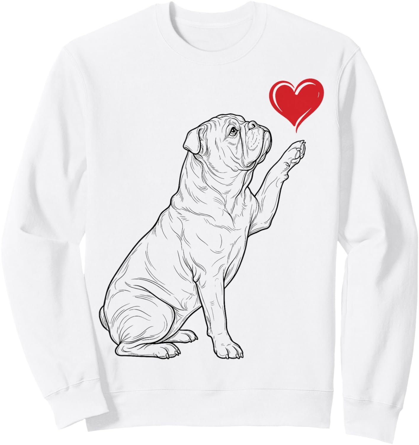 English Bulldog Dog Art Holding Heart Valentines Sweatshirt - Sweatshirt | White