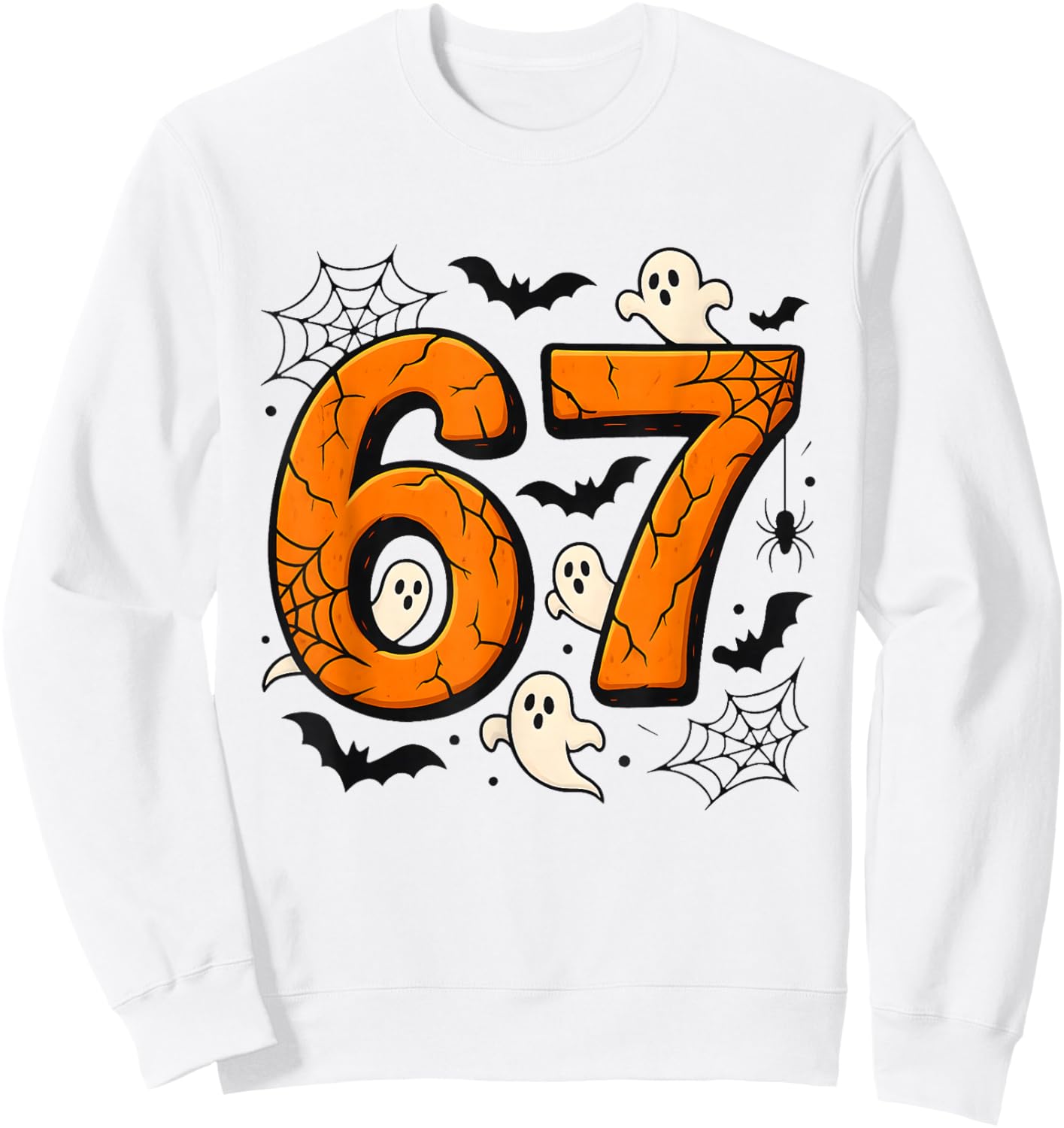 6 7 Halloween Design | Scary Pumpkin Numbers Ghosts Bats Sweatshirt - Sweatshirt | White