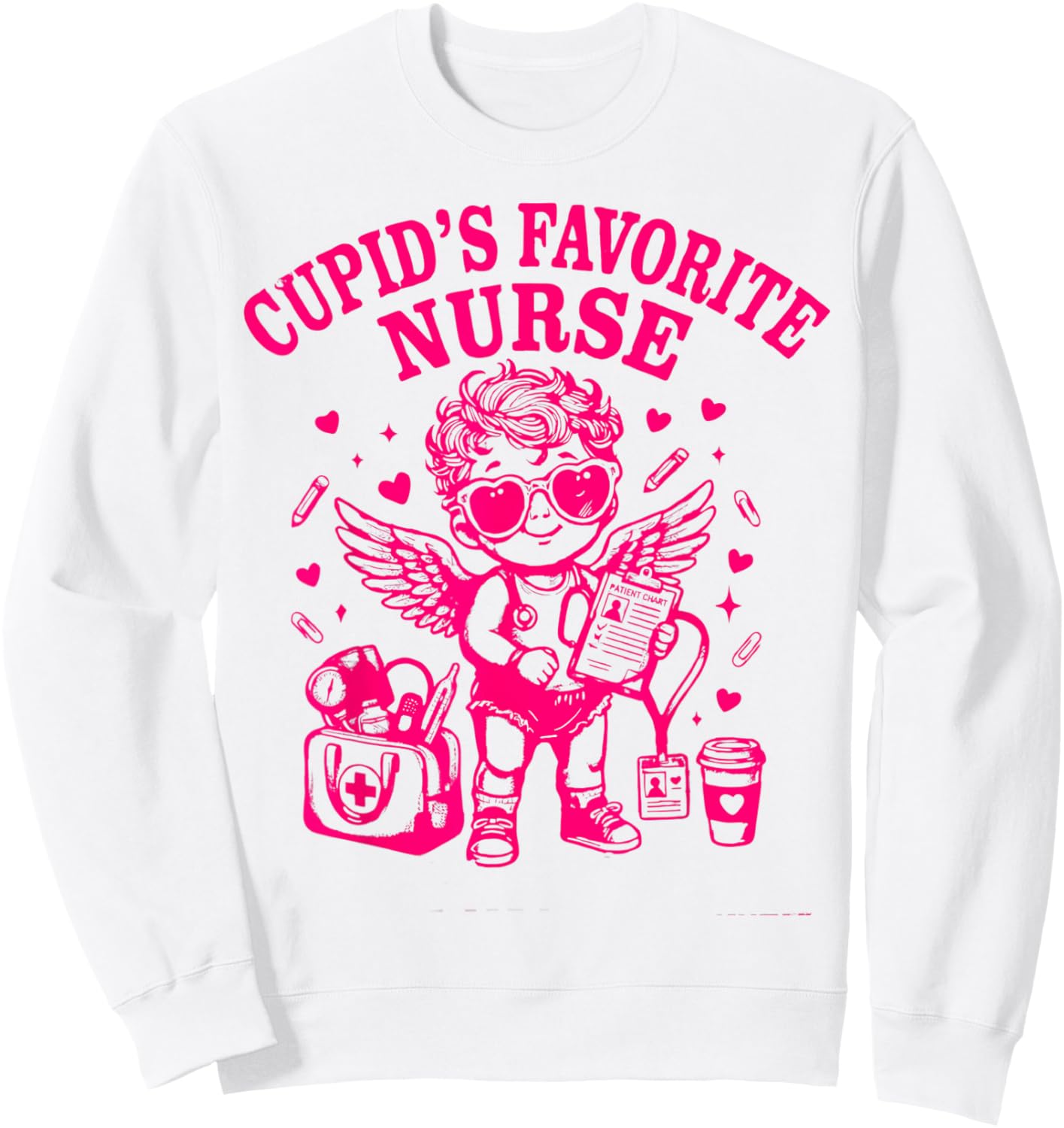 Cupid’s Favorite Nurse Valentines Funny Nurse Cupid Women Sweatshirt - Sweatshirt | White