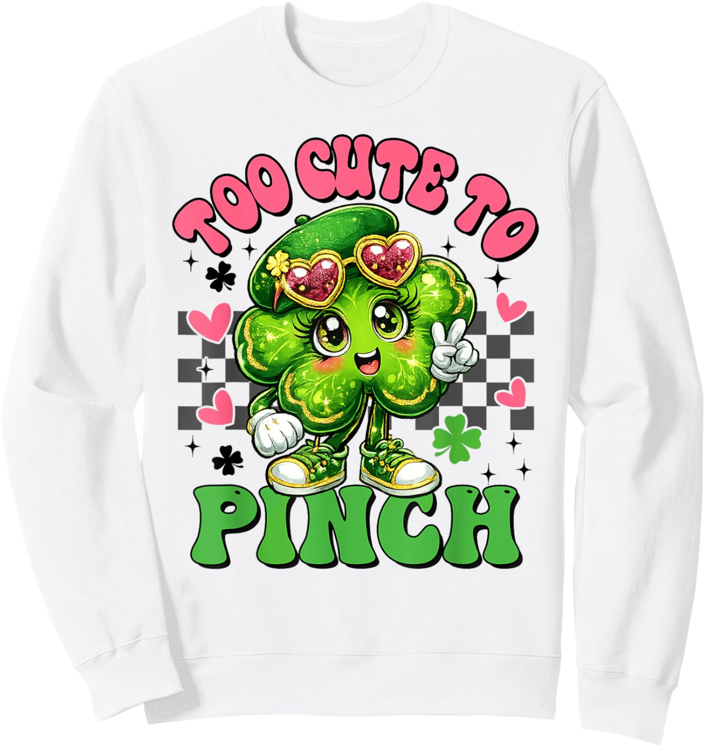 Too Cute to Pinch Groovy Shamrock St Patricks Day Girls Sweatshirt - Sweatshirt | White