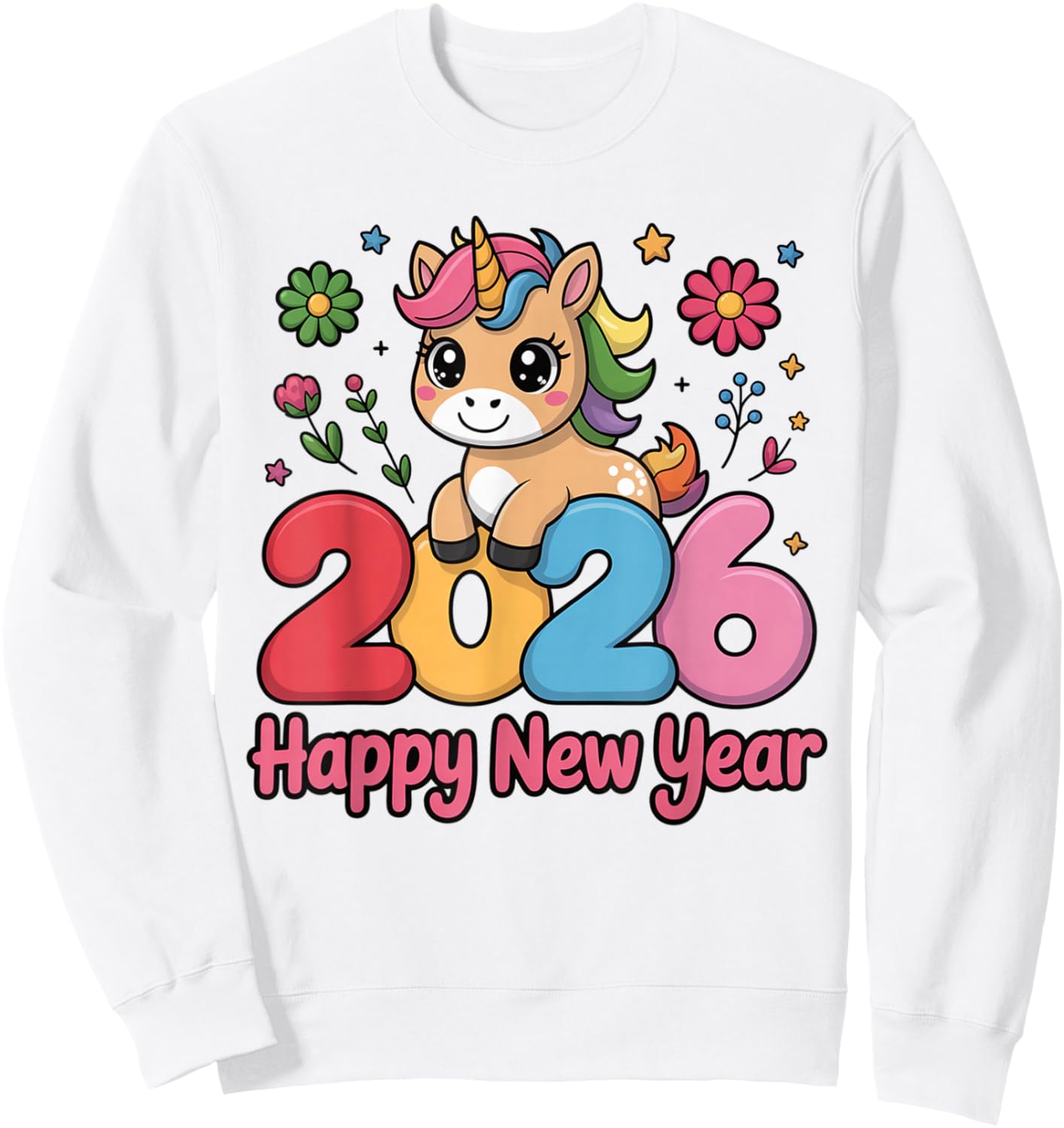Cute Unicorn 2026 Horse Year Happy New Year Kawaii Kids Girl Sweatshirt - Sweatshirt | White