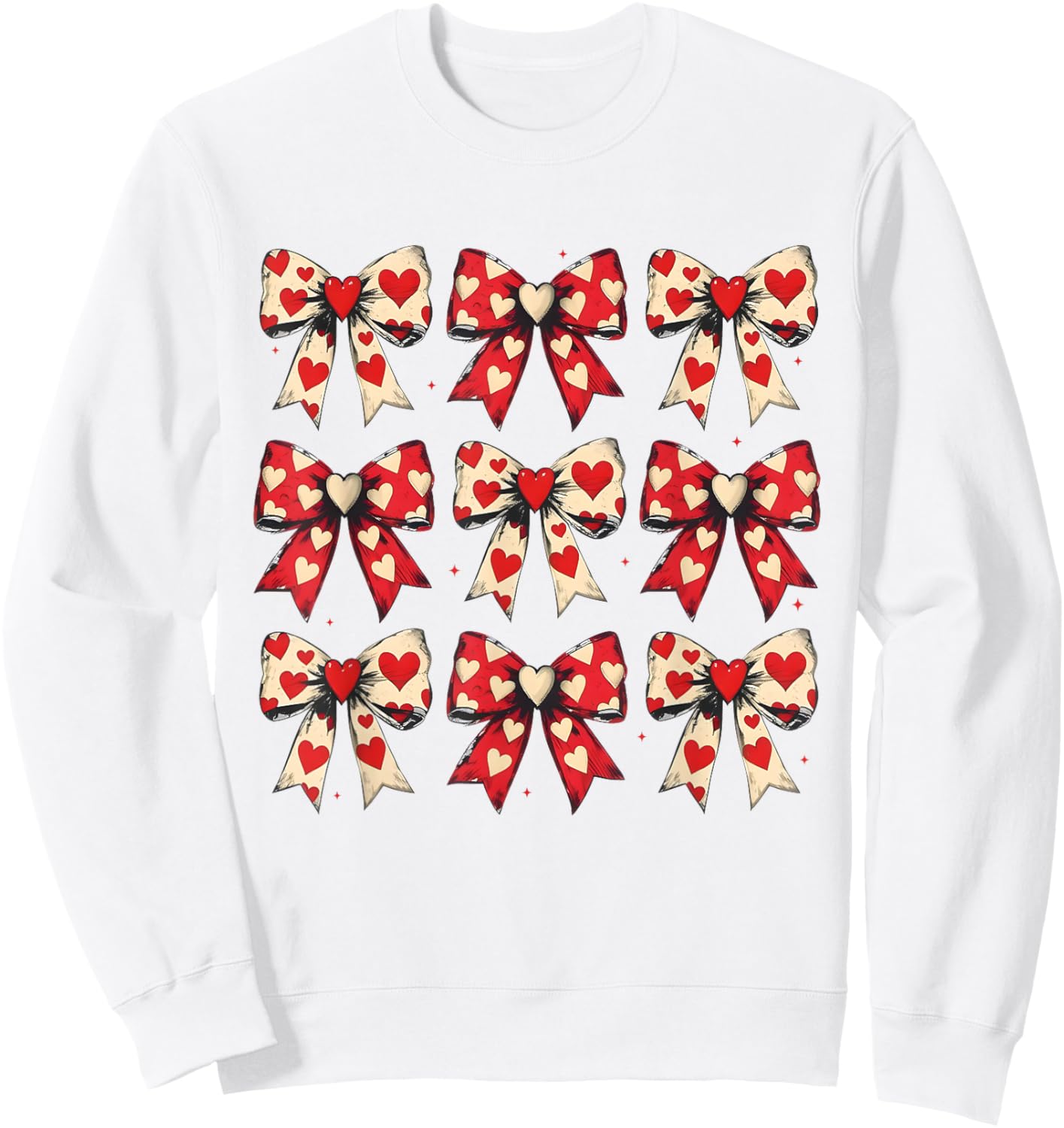 Valentines Day Hearts Coquette Bow Women Girls Boys Sweatshirt - Sweatshirt | White