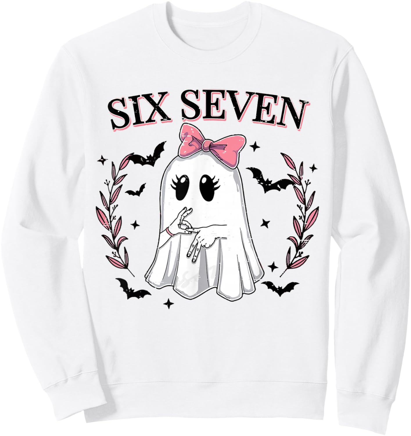 Funny Six Seven Meme 67 Spooky Ghost Halloween 6 7 Cute Girl Sweatshirt - Sweatshirt | White