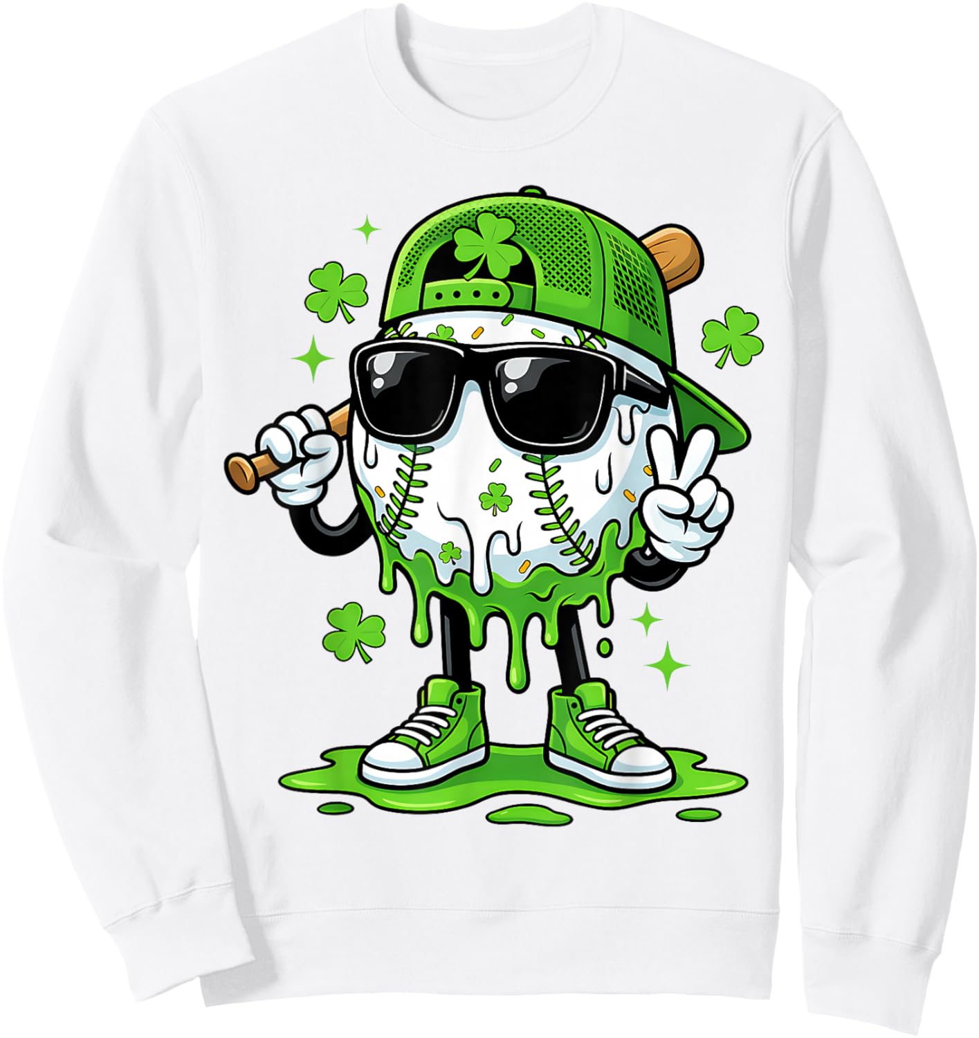 Baseball Drip Ice Cream Boys Youth Kids St Patricks Day Sweatshirt - Sweatshirt | White