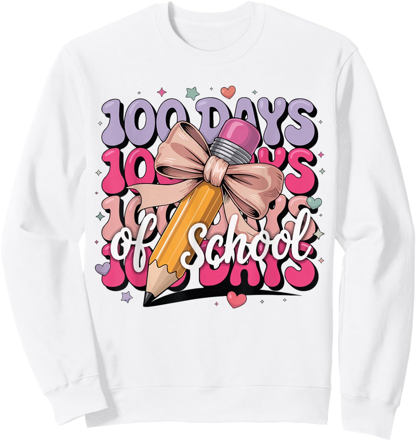 100 Days of School Girls Coquette Bow Kids Teacher Student Sweatshirt - Sweatshirt | White