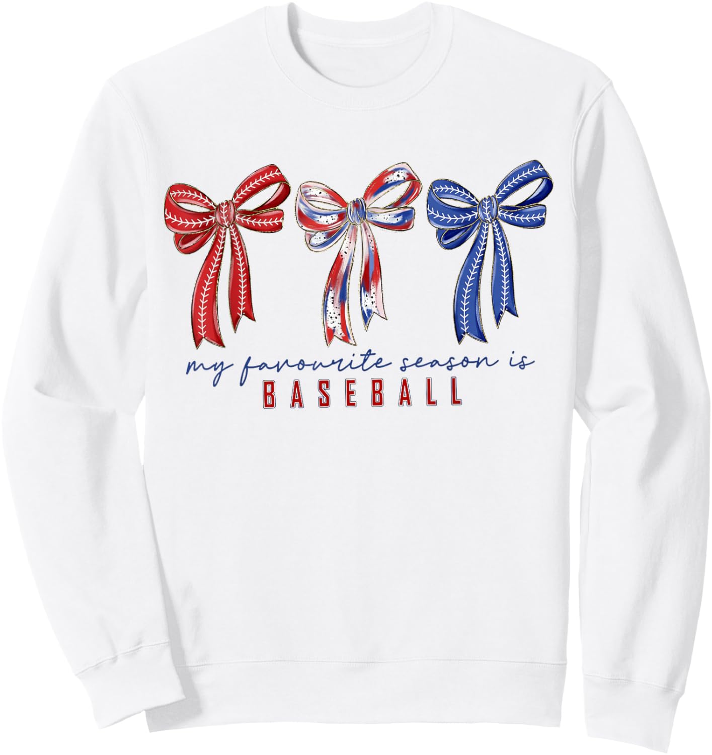 My Favorite Season is Baseball Coquette Bow Game Day Mom Sis Sweatshirt - Sweatshirt | White
