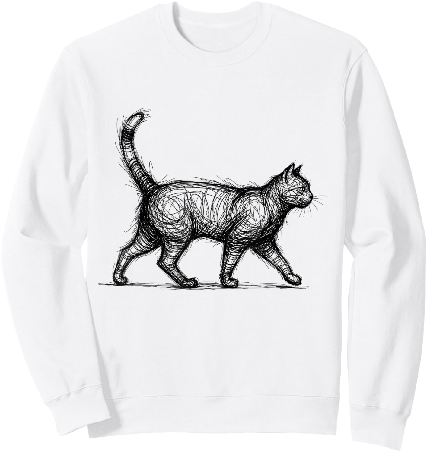 Scribble Cat Abstract Sketch Minimalist Cat Art Sweatshirt - Sweatshirt | White