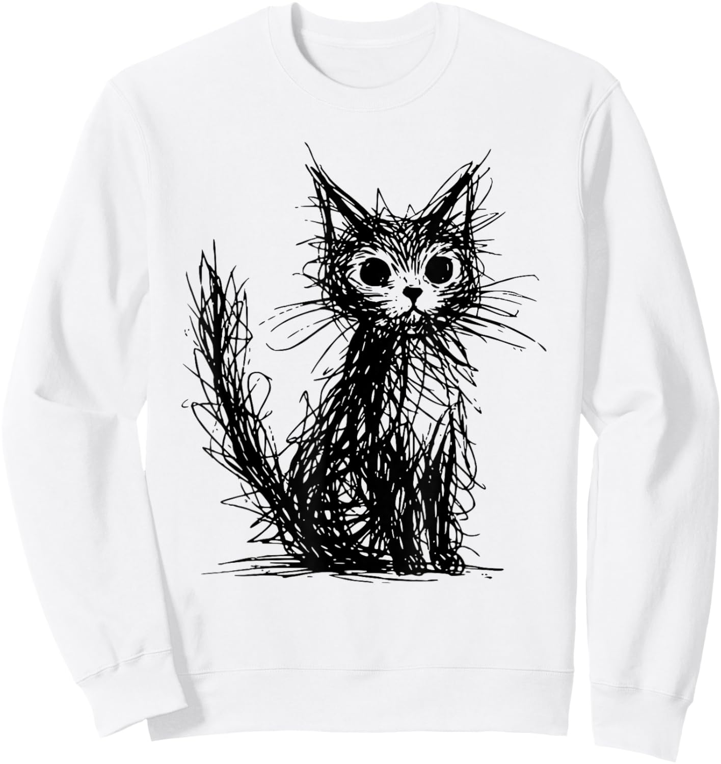 Minimal Line Art Minimalist Abstract Sketch Scribble Cat Sweatshirt - Sweatshirt | White