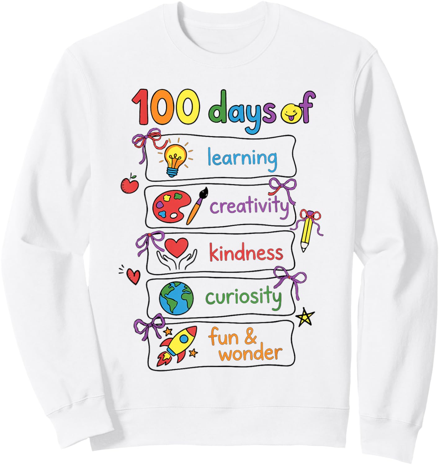 100 Days of Learning Teacher Girls Boys 100th Day of School Sweatshirt - Sweatshirt | White