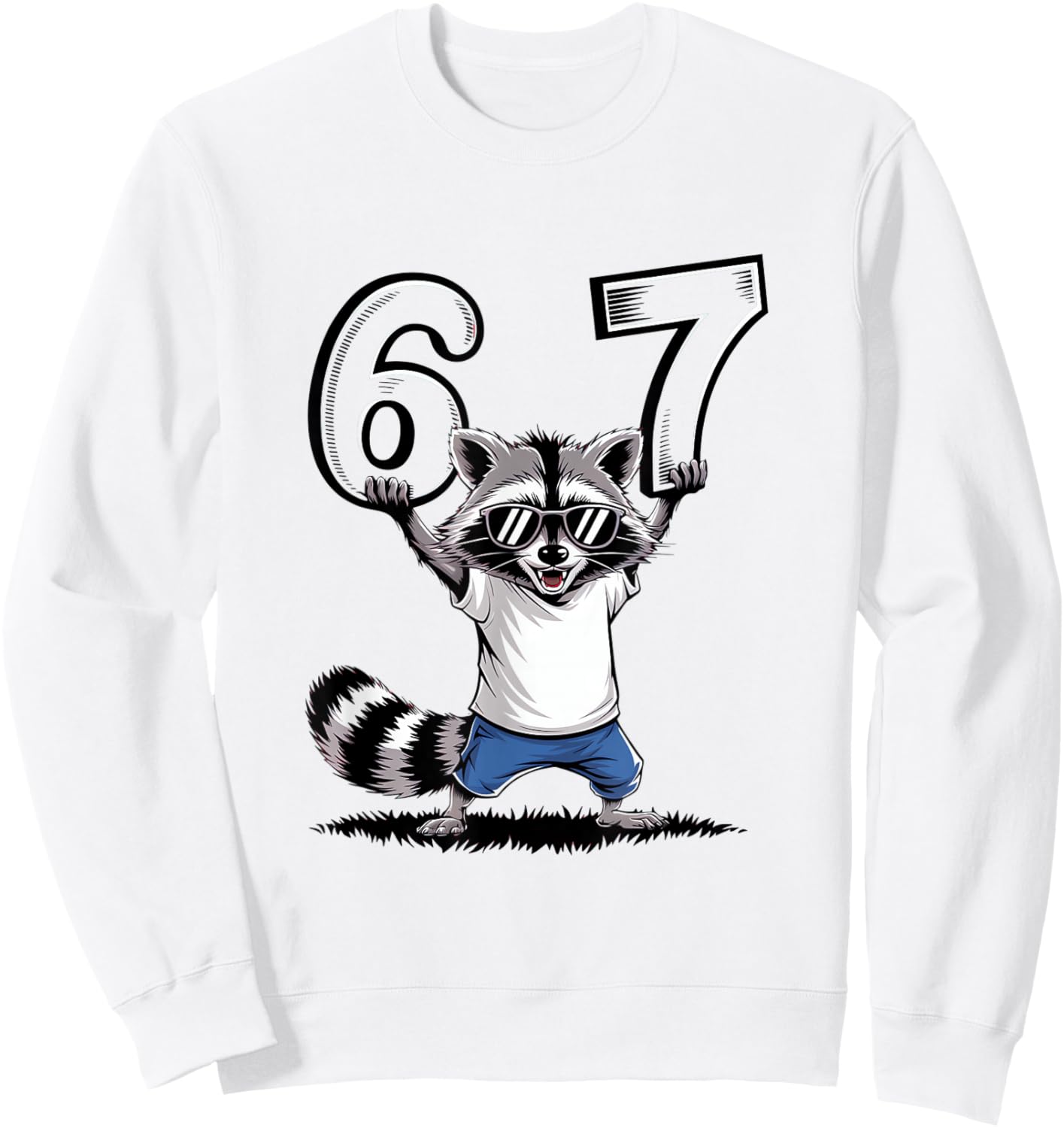 67 Meme Funny Raccoon 6 7 Six Seven 6-7 Sweatshirt - Sweatshirt | White