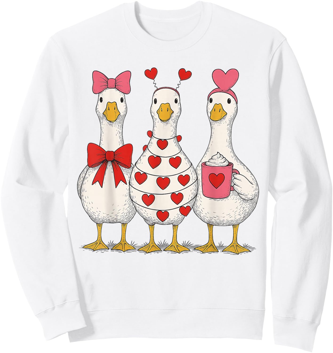 Valentine Goose Cute Heart Love Trio Sweatshirt - Sweatshirt | White