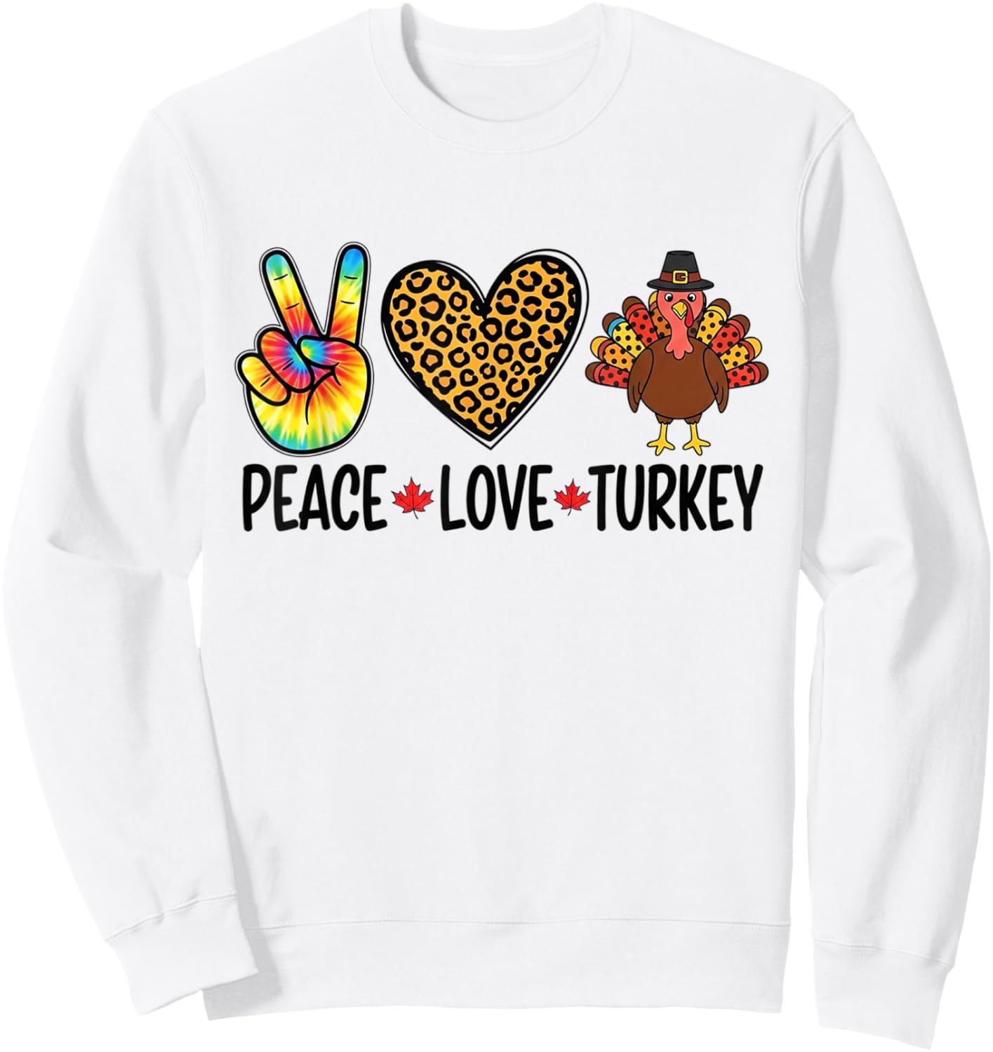 Peace Love Turkey Heart Tie Dye Thanksgiving Cute Sweatshirt - Sweatshirt | White