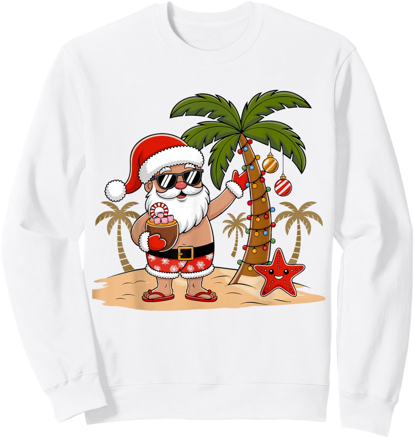 Funny Christmas Santa Hawaiian Beach Xmas Palm Tree Tropical Sweatshirt - Sweatshirt | White