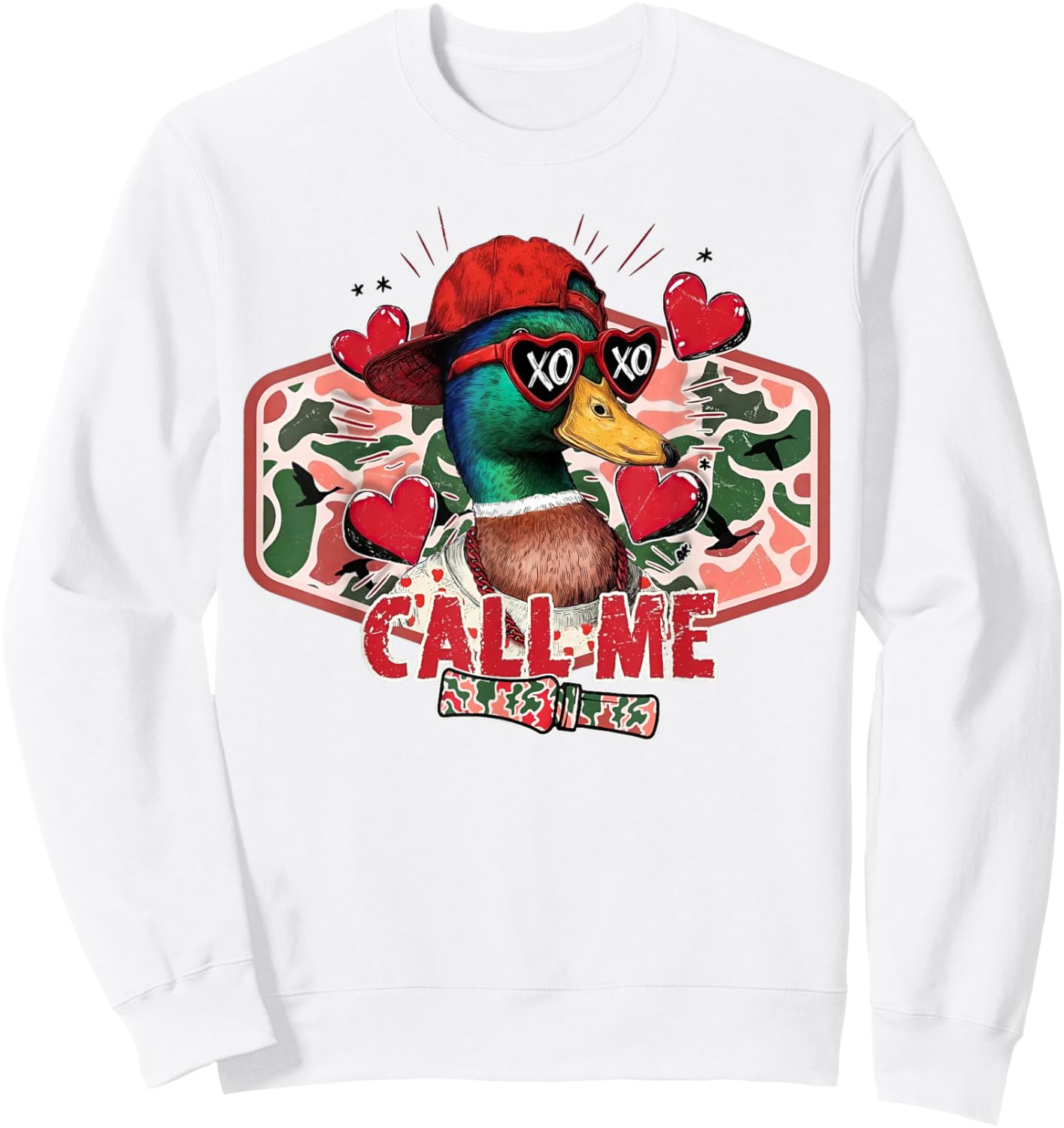 Boys Valentine Call Me Duck Hunting Kid Cute Sweatshirt - Sweatshirt | White