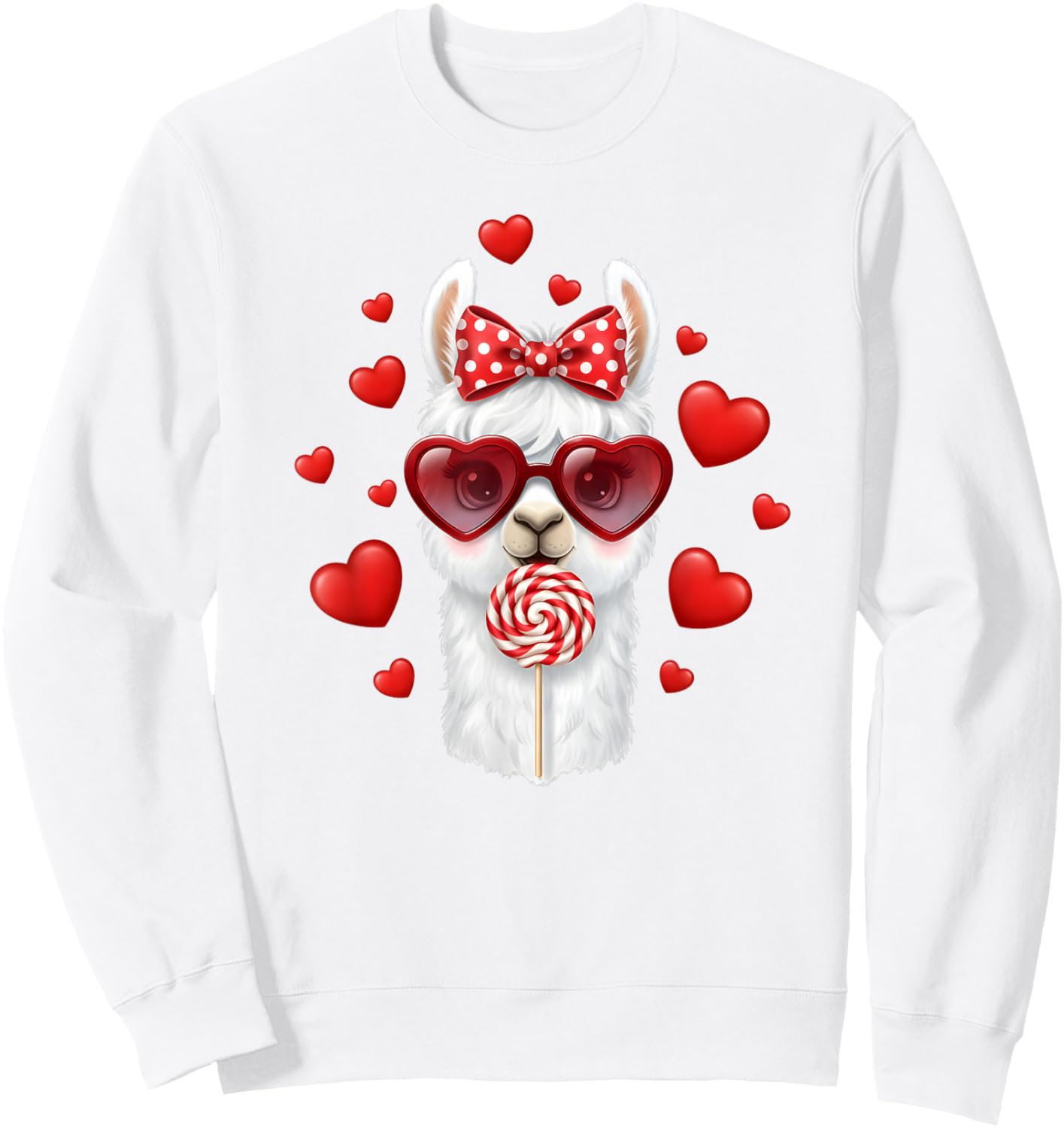 Cute Lollipop Llama Valentines Day Red Heart Funny Sweatshirt - Sweatshirt | White