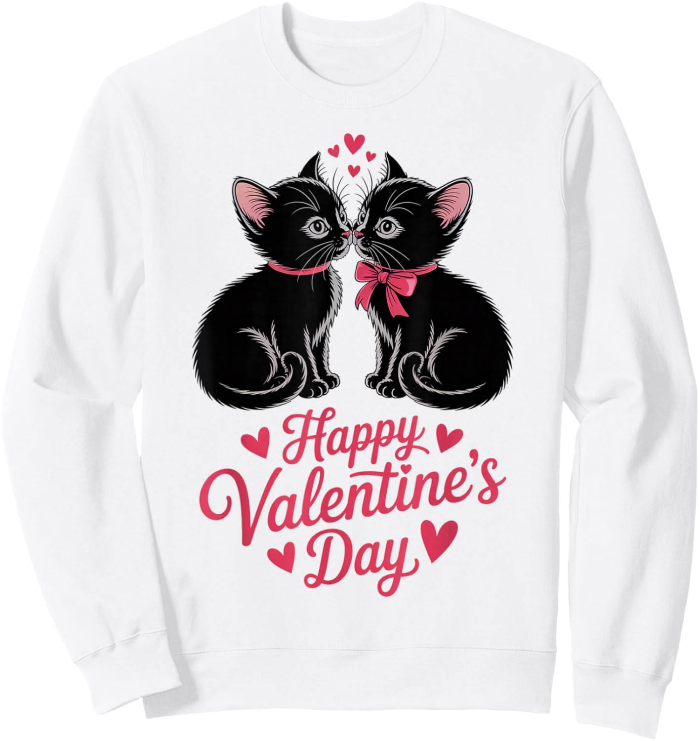 Happy Valentines Day Black Cat Couple Hearts Women Men Sweatshirt - Sweatshirt | White