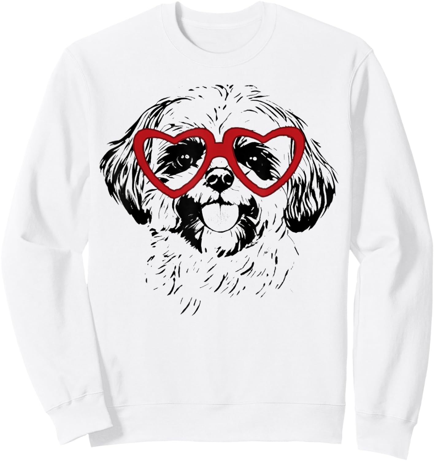 Valentine's Day Shih Tzu with Heart Glasses Love Art Sweatshirt - Sweatshirt | White