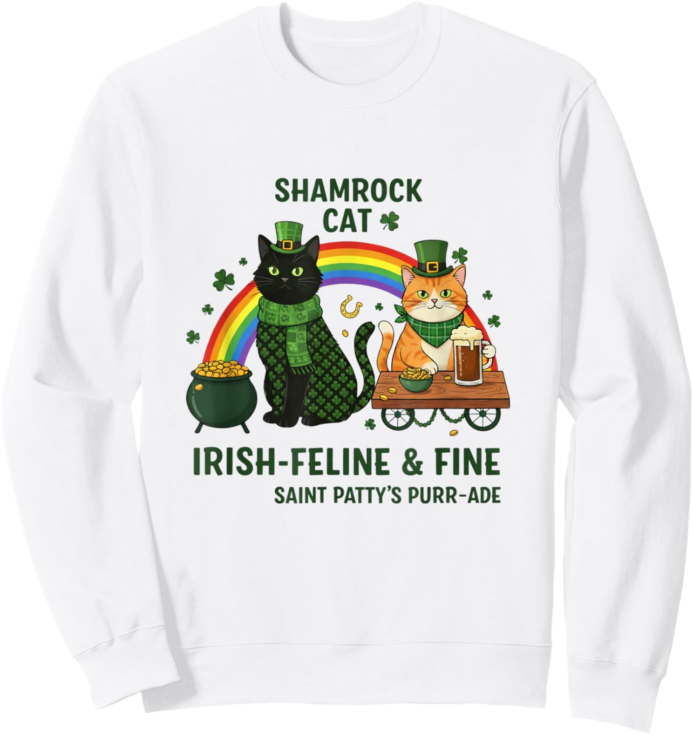 St Patrick's Day Cat Funny Sweatshirt - Sweatshirt | White