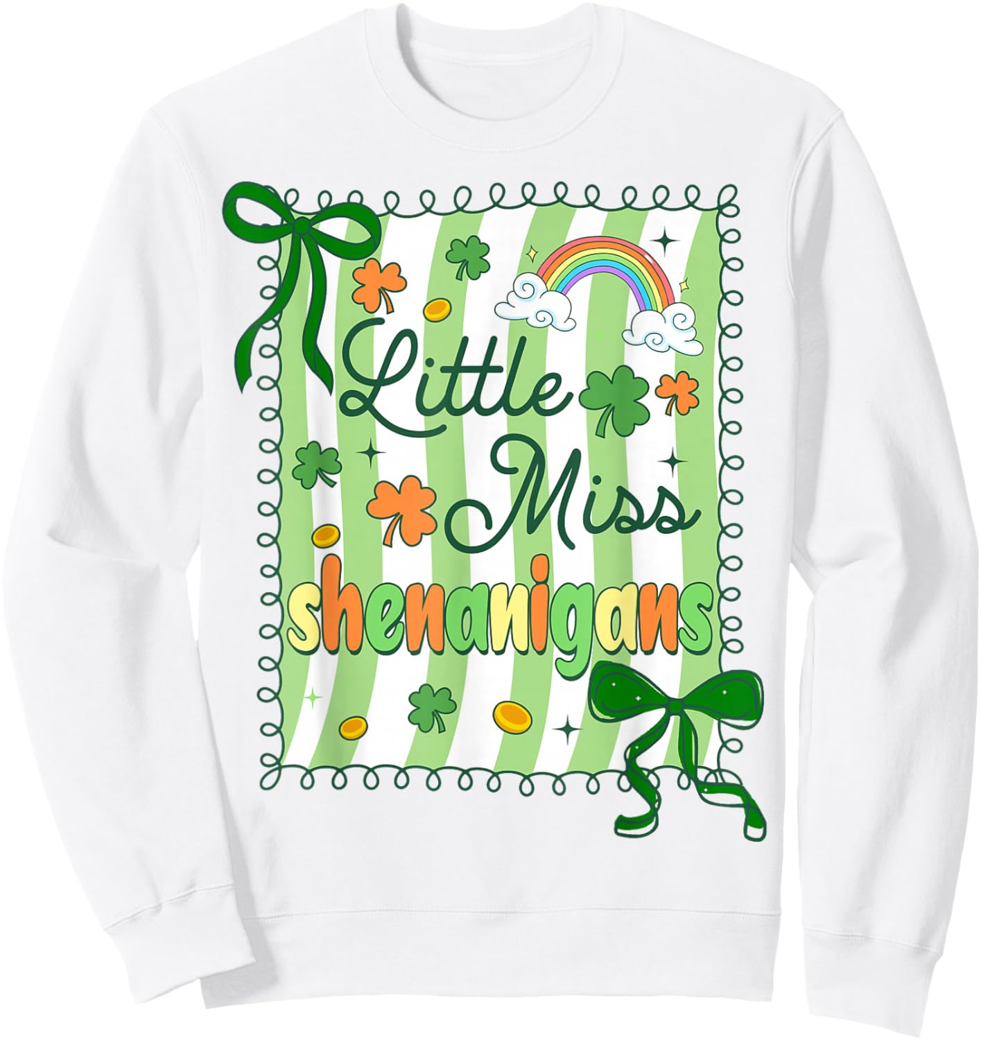 Little Miss Shenanigans St Patricks Day Bow Kid Girl Toddler Sweatshirt - Sweatshirt | White