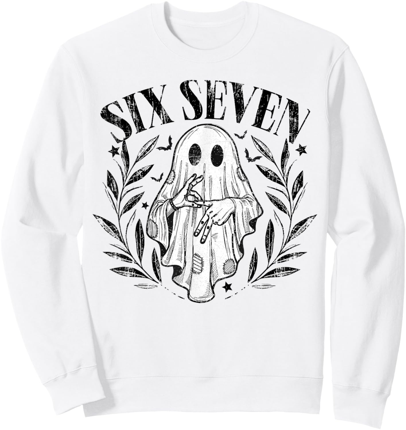 Six Seven 6 7 Meme Gen Alpha Halloween Ghost Hands Sign Sweatshirt - Sweatshirt | White
