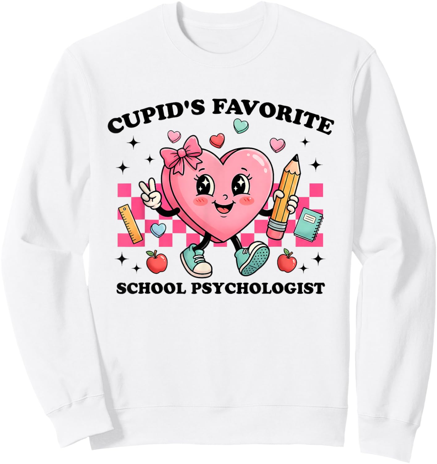 Cupid’s Favorite School Psychologist Valentines Funny Cupid Sweatshirt - Sweatshirt | White