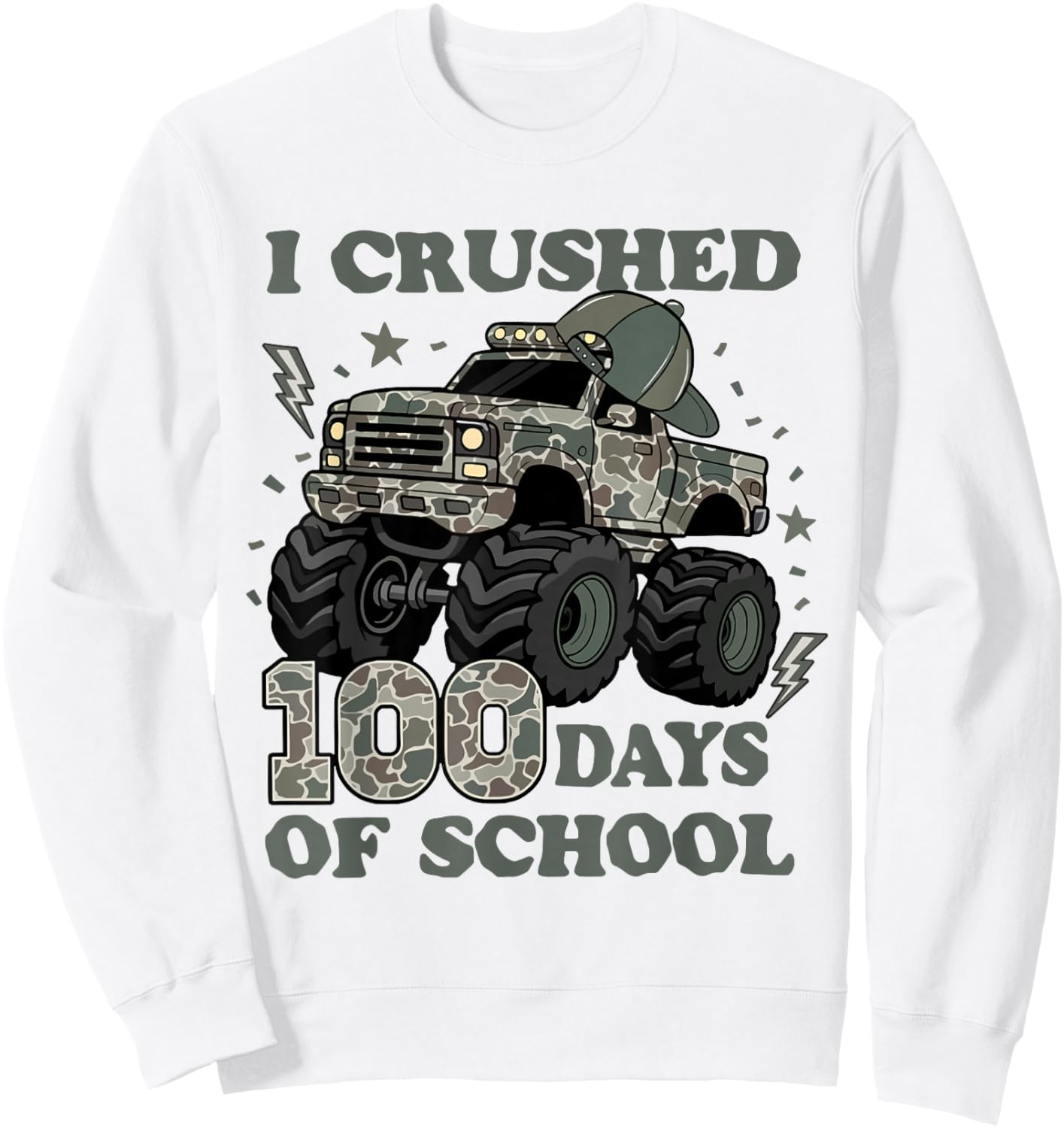 I Crushed 100 Days of School Camo Truck Boy 100 Days Smarter Sweatshirt - Sweatshirt | White