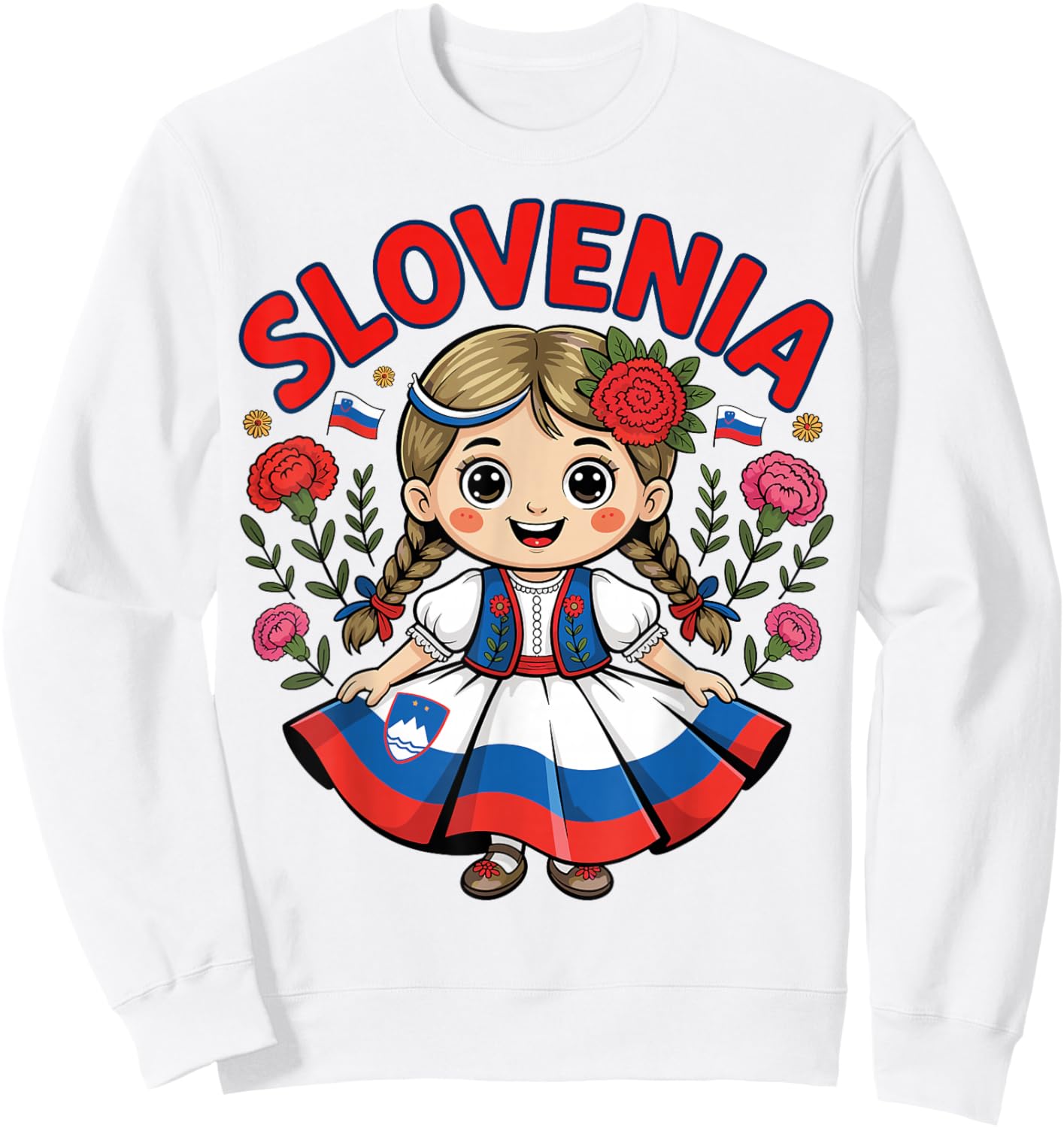 Cute Slovenian Girl in Folk Dress for Kids Sweatshirt - Sweatshirt | White