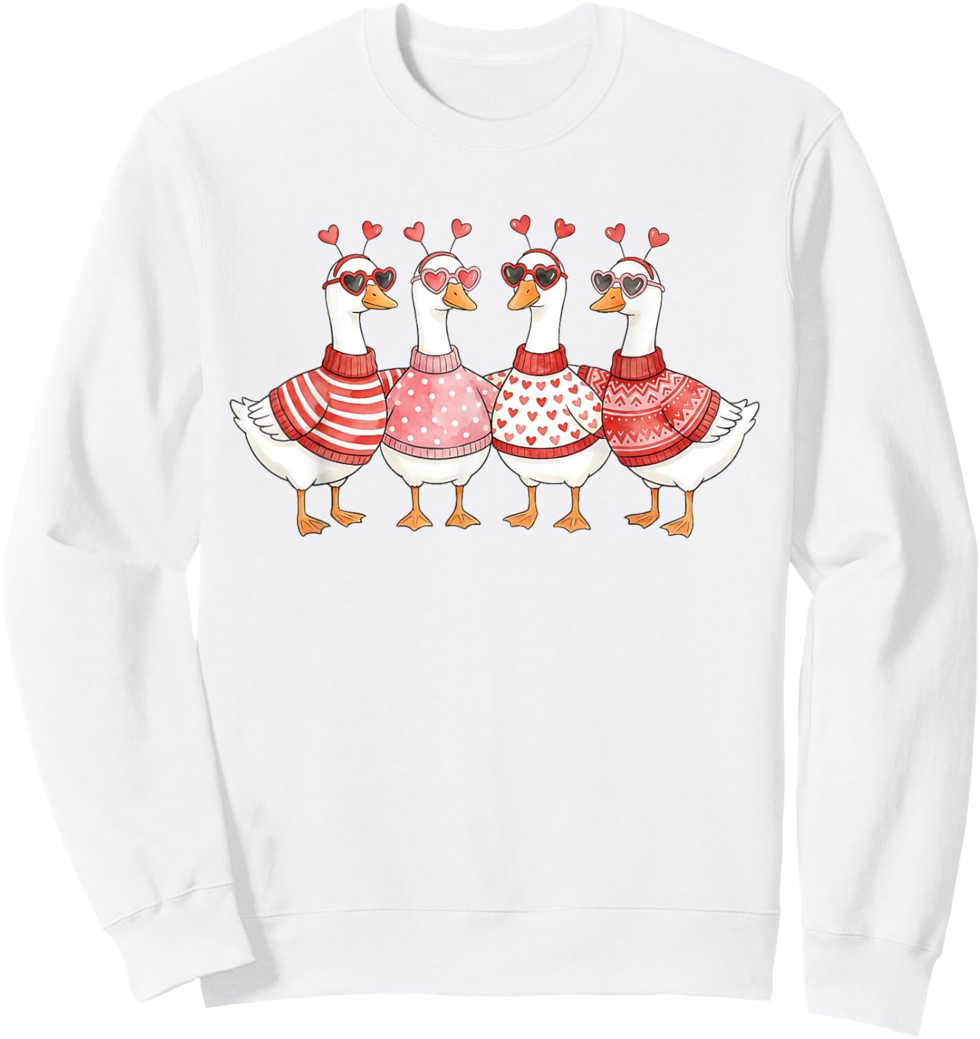 Funny Valentine Goose Squad Matching Heart Love Sweatshirt - Sweatshirt | White