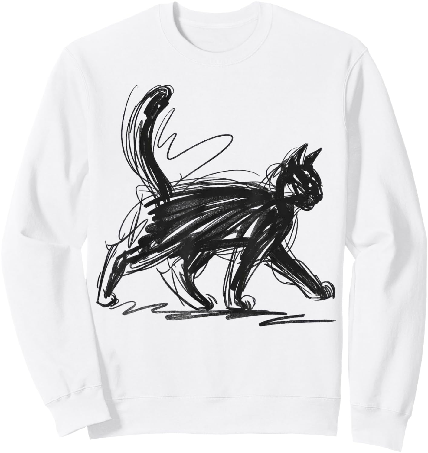 Minimalist cat Art Sweatshirt - Sweatshirt | White