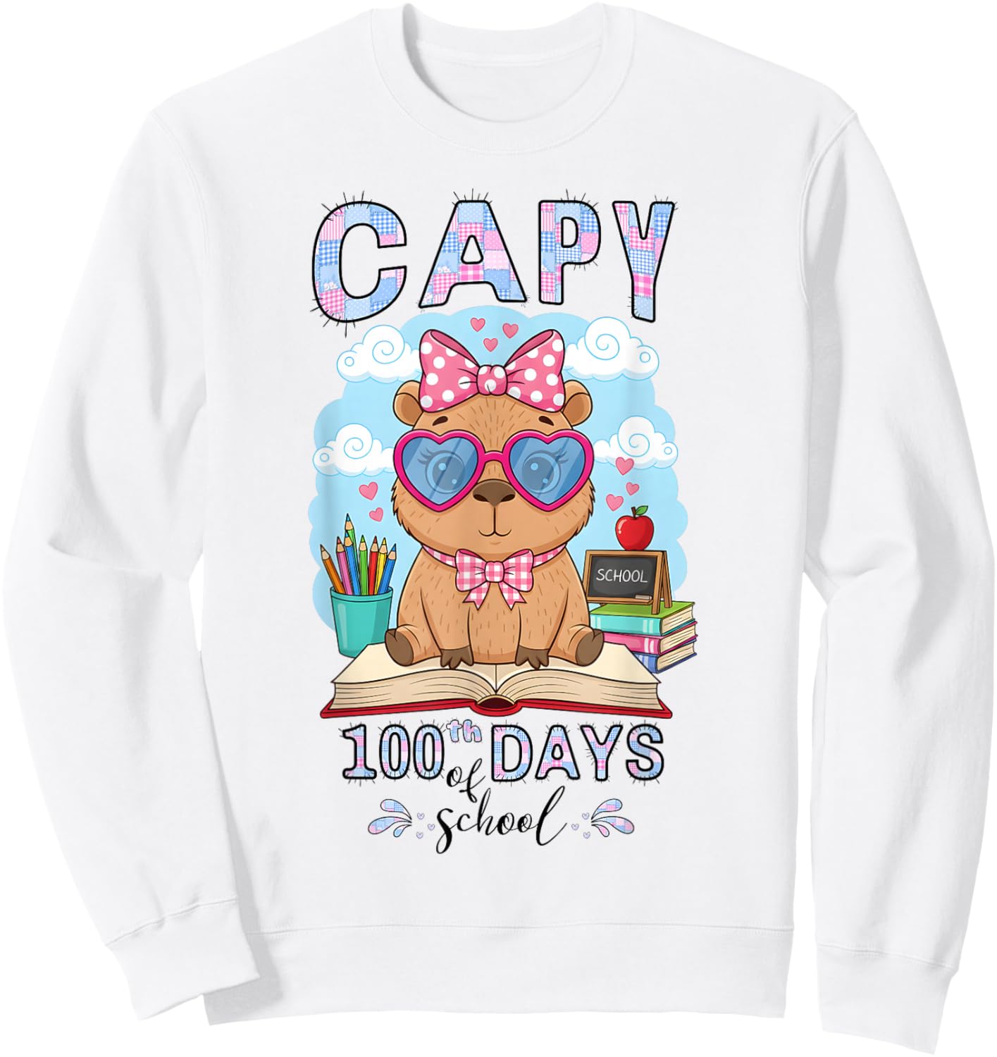 Capy 100th Days of School Capybara 100 Days Smarter Cute Sweatshirt - Sweatshirt | White