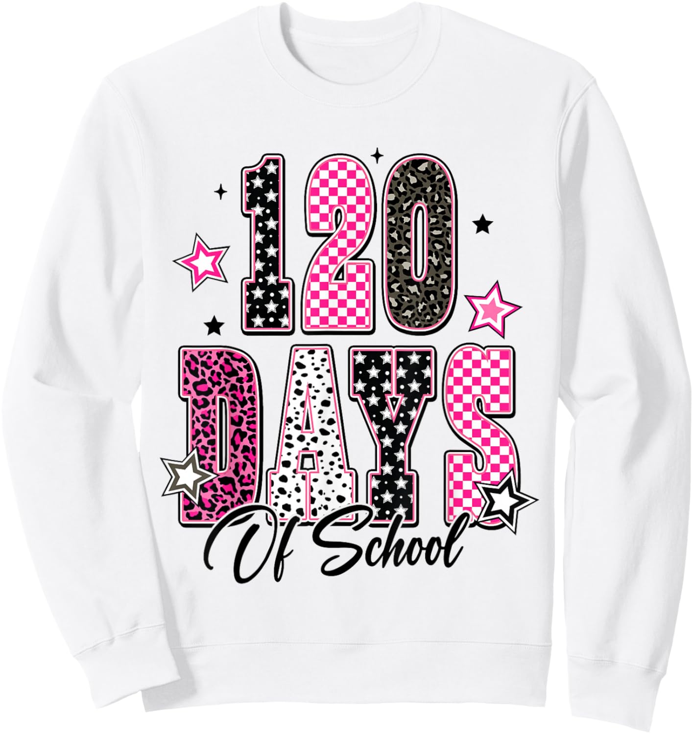 Leopard Checkered 120 Days of School Vintage Retro 120th Day Sweatshirt - Sweatshirt | White