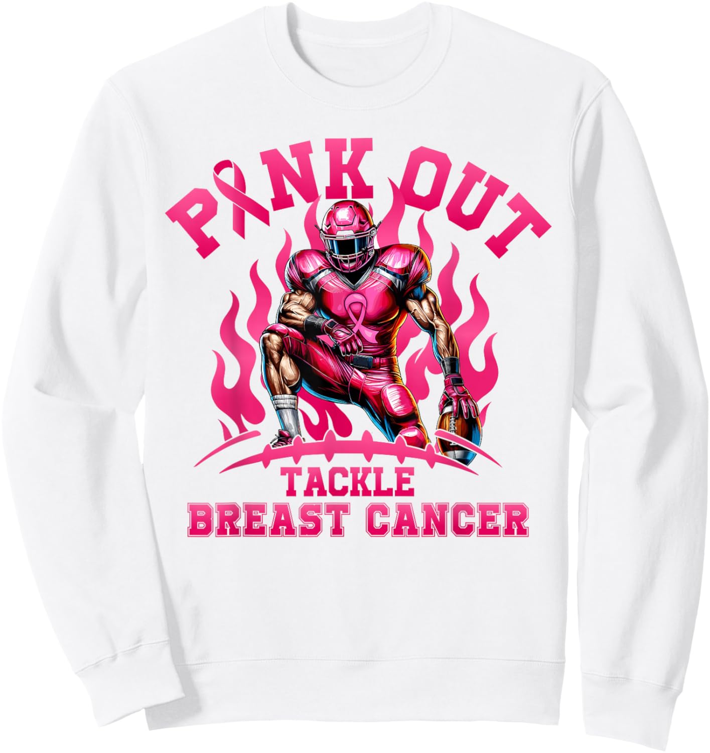 Pink Out Tackle Breast Cancer Awareness American Football Sweatshirt - Sweatshirt | White