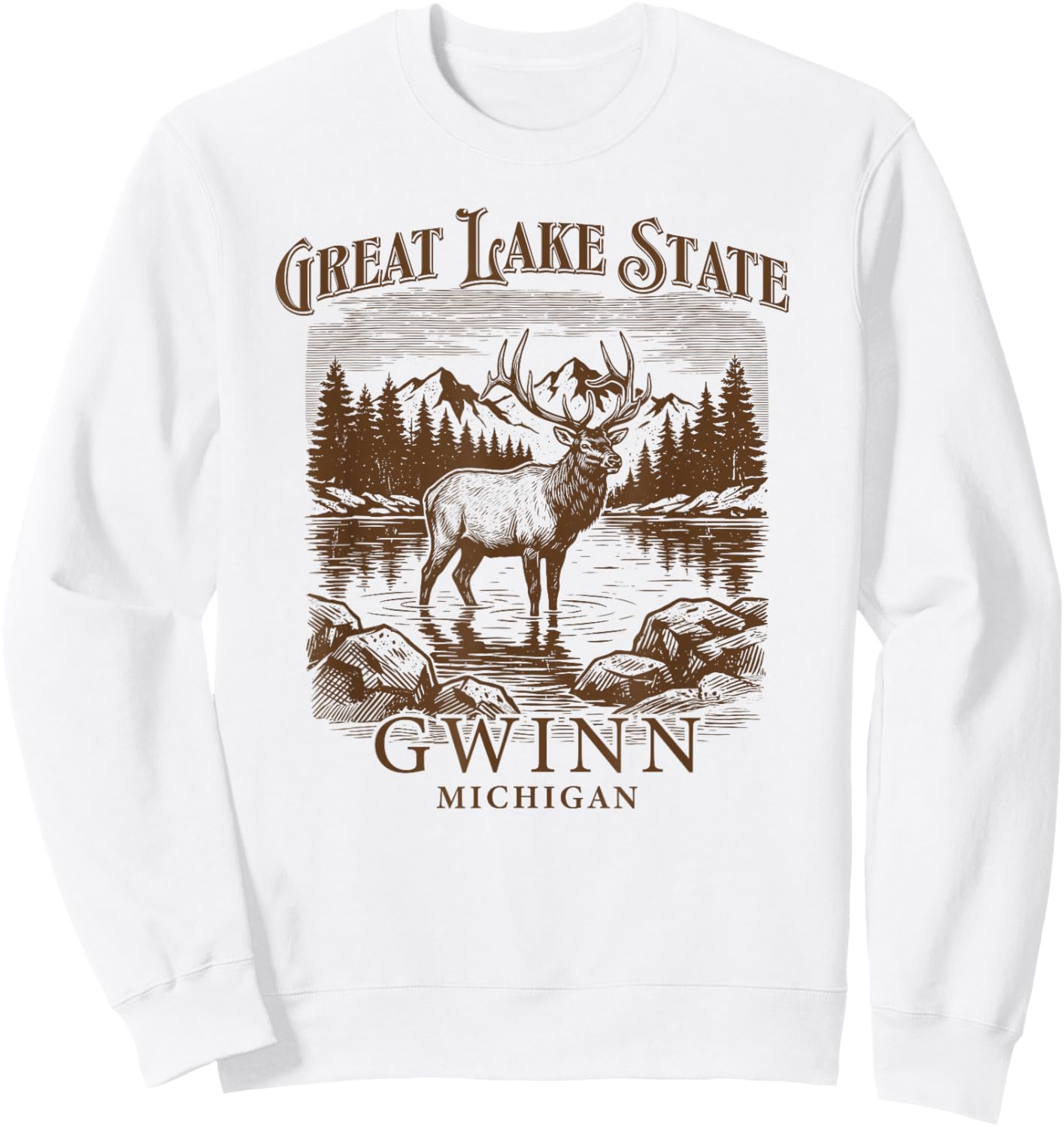 Gwinn Michigan Great Lakes State Moose Deer Sweatshirt - Sweatshirt | White