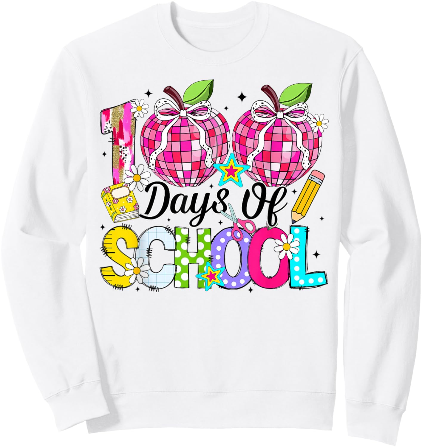 100th Day of School Coquette Bow Girls Teachers Classroom Sweatshirt - Sweatshirt | White