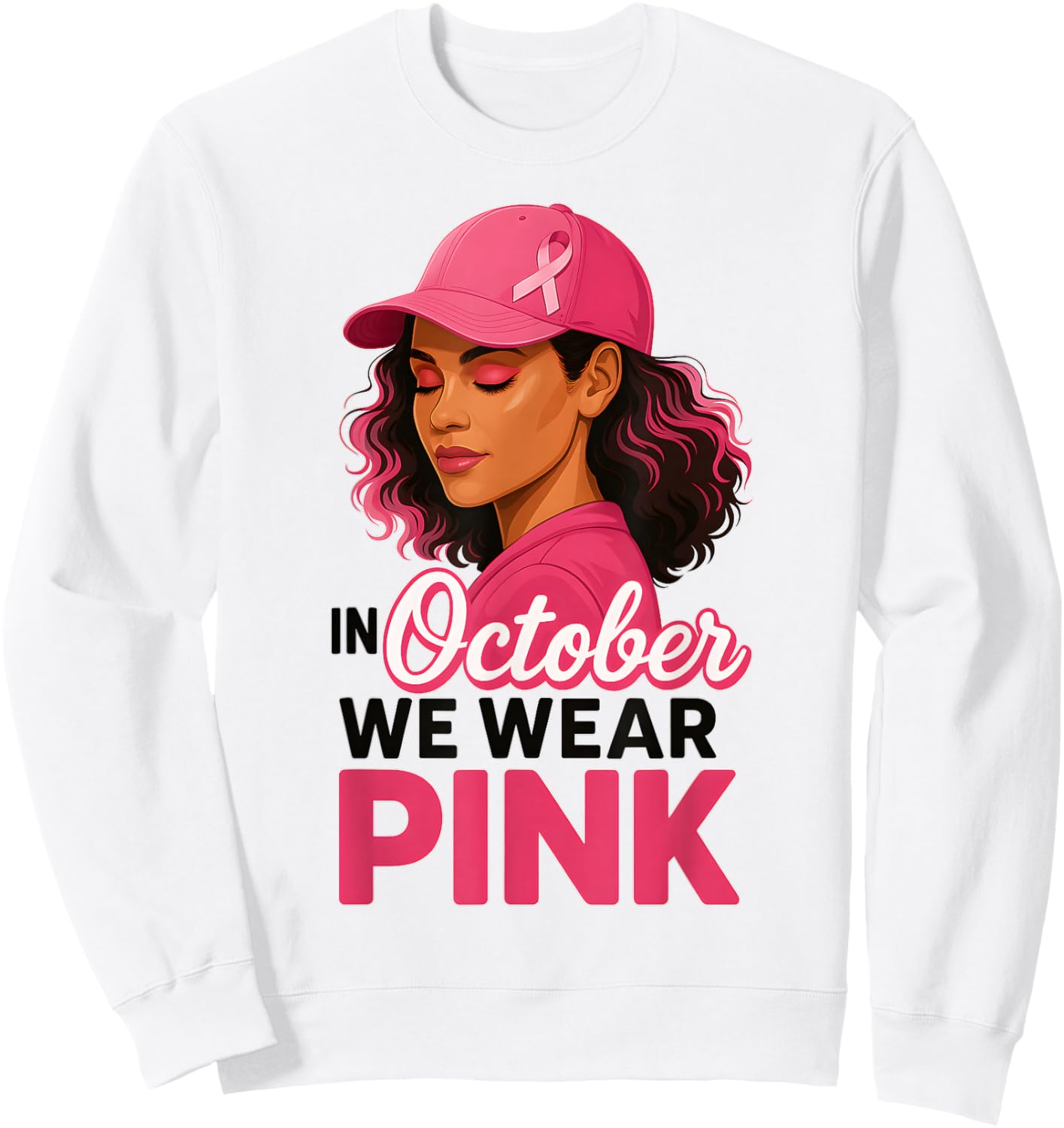 in October We Wear Pink Breast Cancer Awareness Support Sweatshirt - Sweatshirt | White