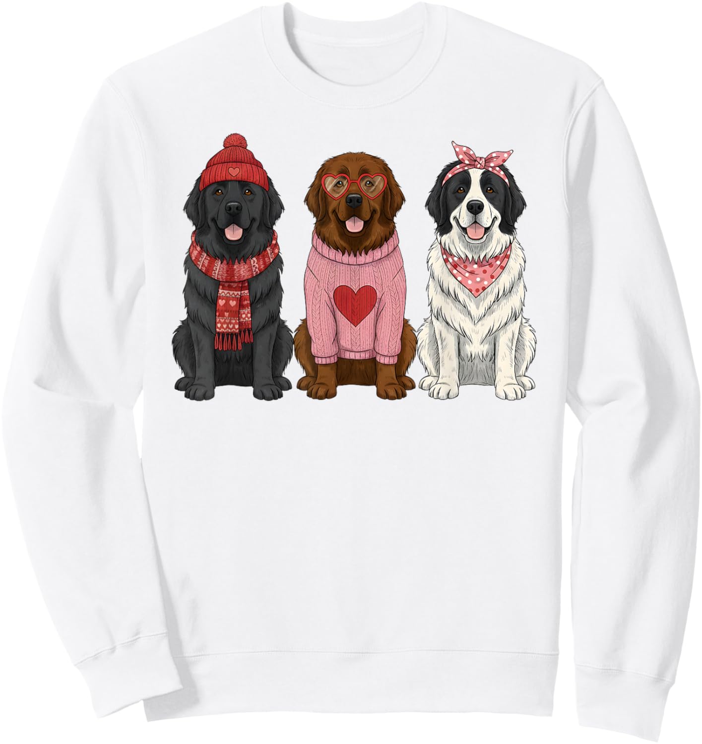 Cute Newfie Valentine Newfoundland Dog Sweatshirt - Sweatshirt | White