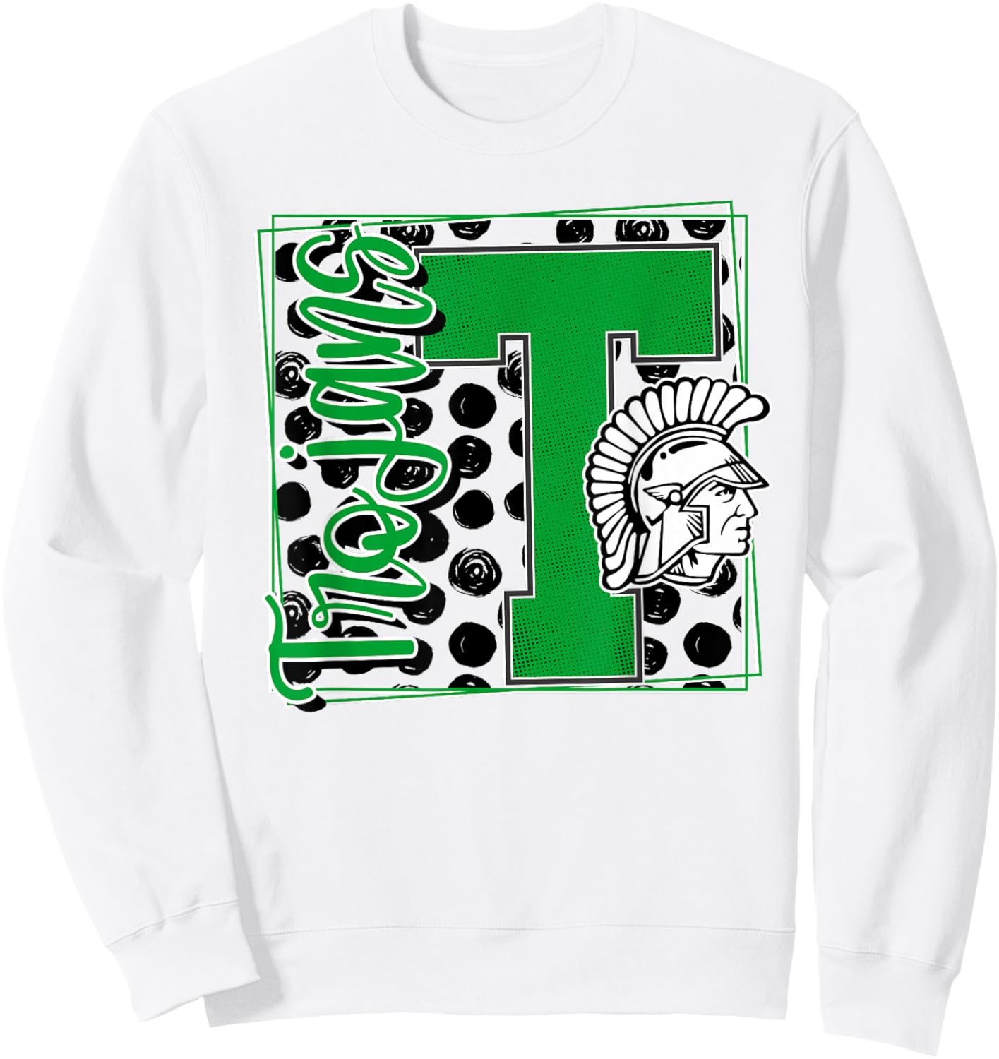 Trojans School Spirit Mascot Green Trojan Pride Game Day Sweatshirt - Sweatshirt | White