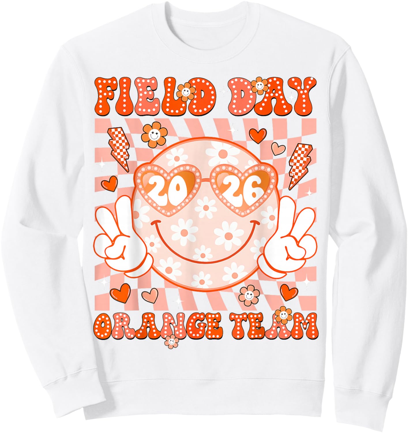 Field Day Orange Team 2026 Smile Face Sunglasses Kid Teacher Sweatshirt - Sweatshirt | White